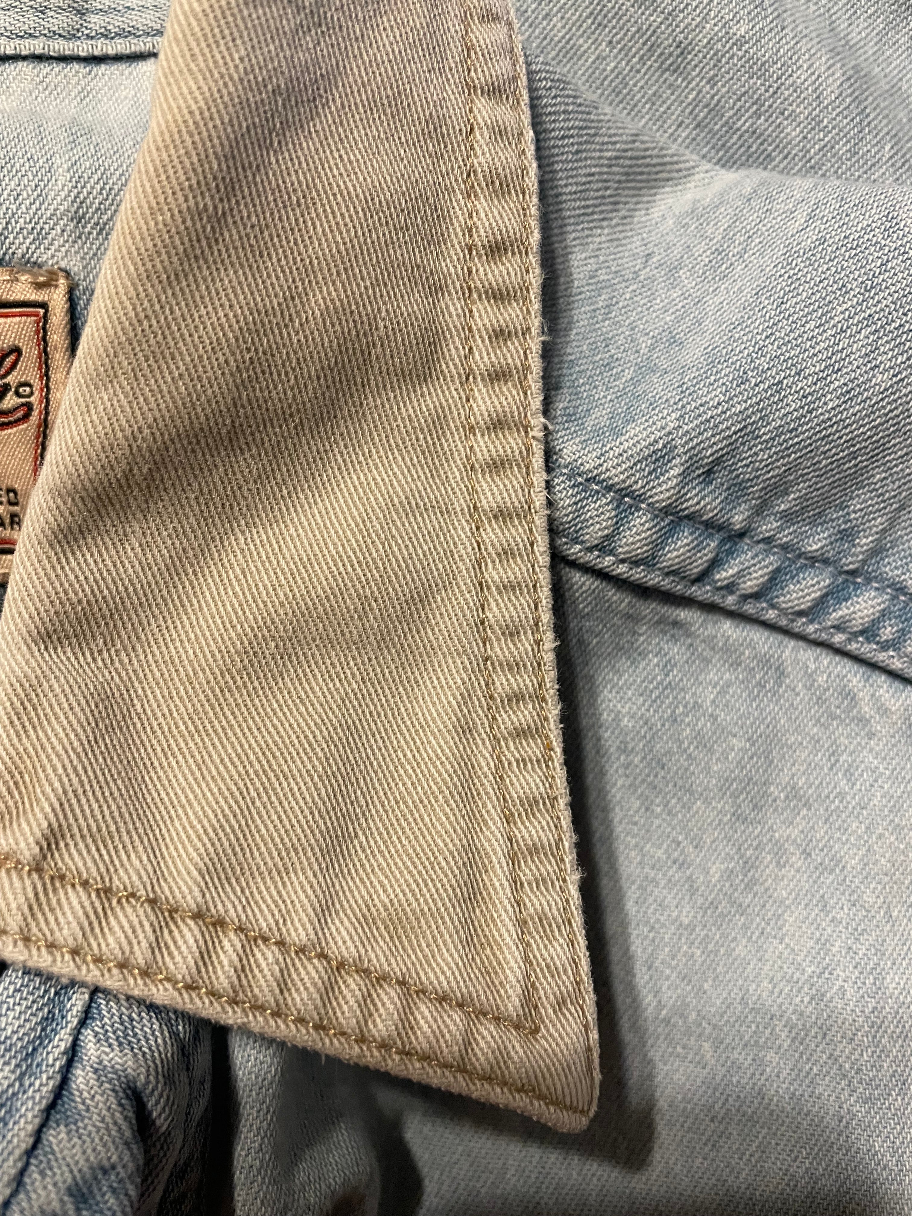 XL Worn Denim Button Up with Contrast Collar