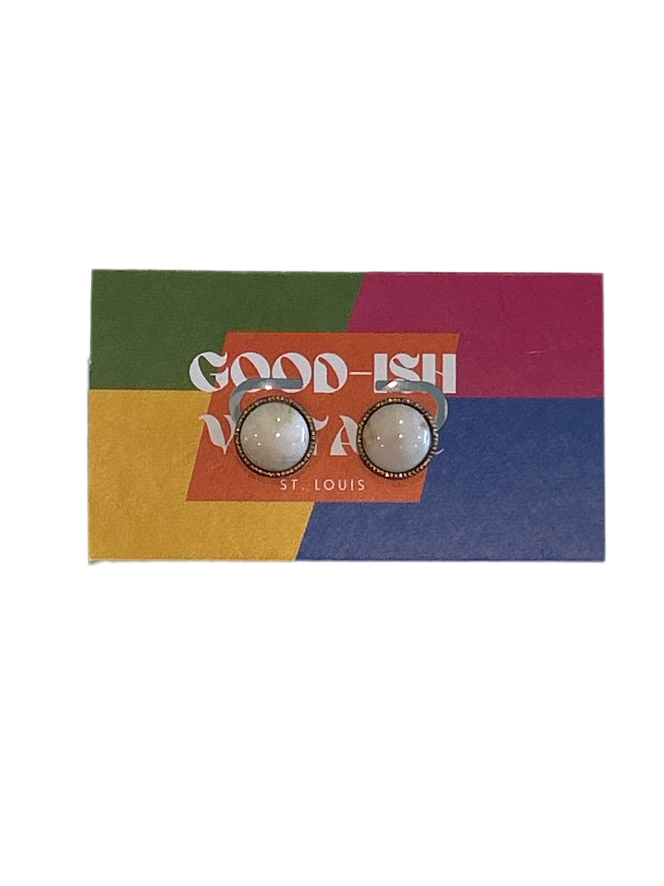 Button Pearl Earrings with Gold Rope Frame