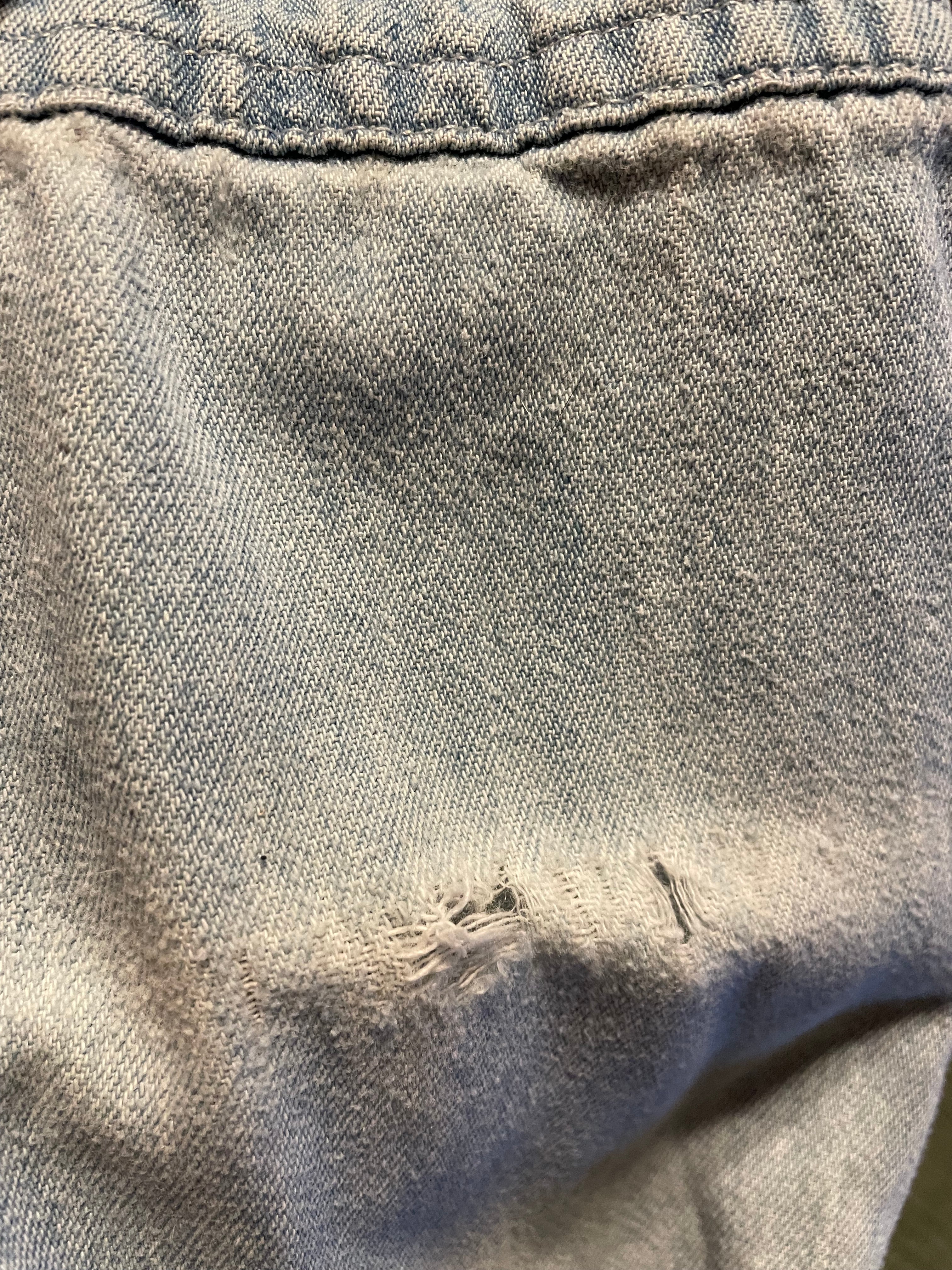 XL Worn Denim Button Up with Contrast Collar