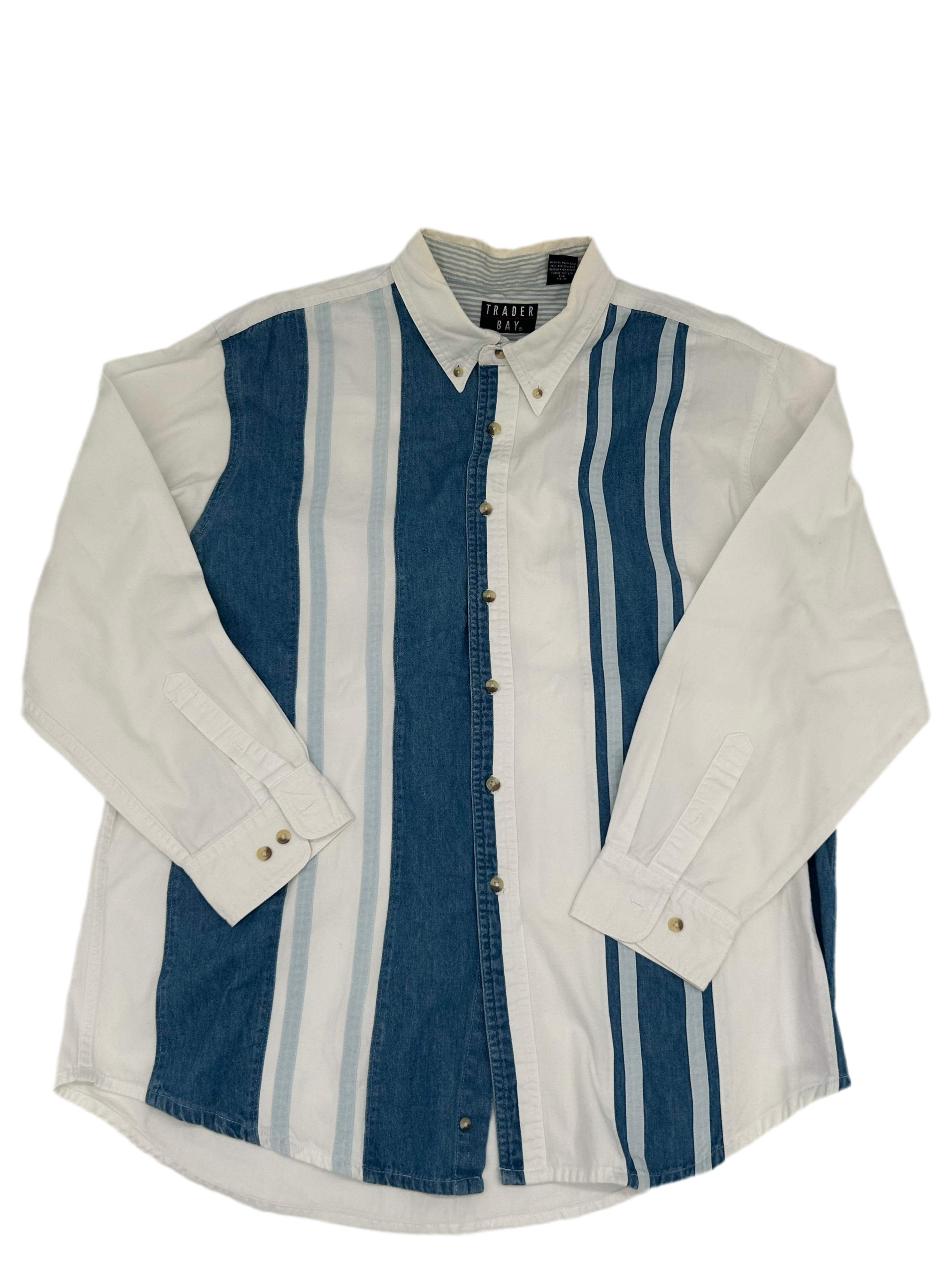 2X White Cotton Twill & Denim Button Up