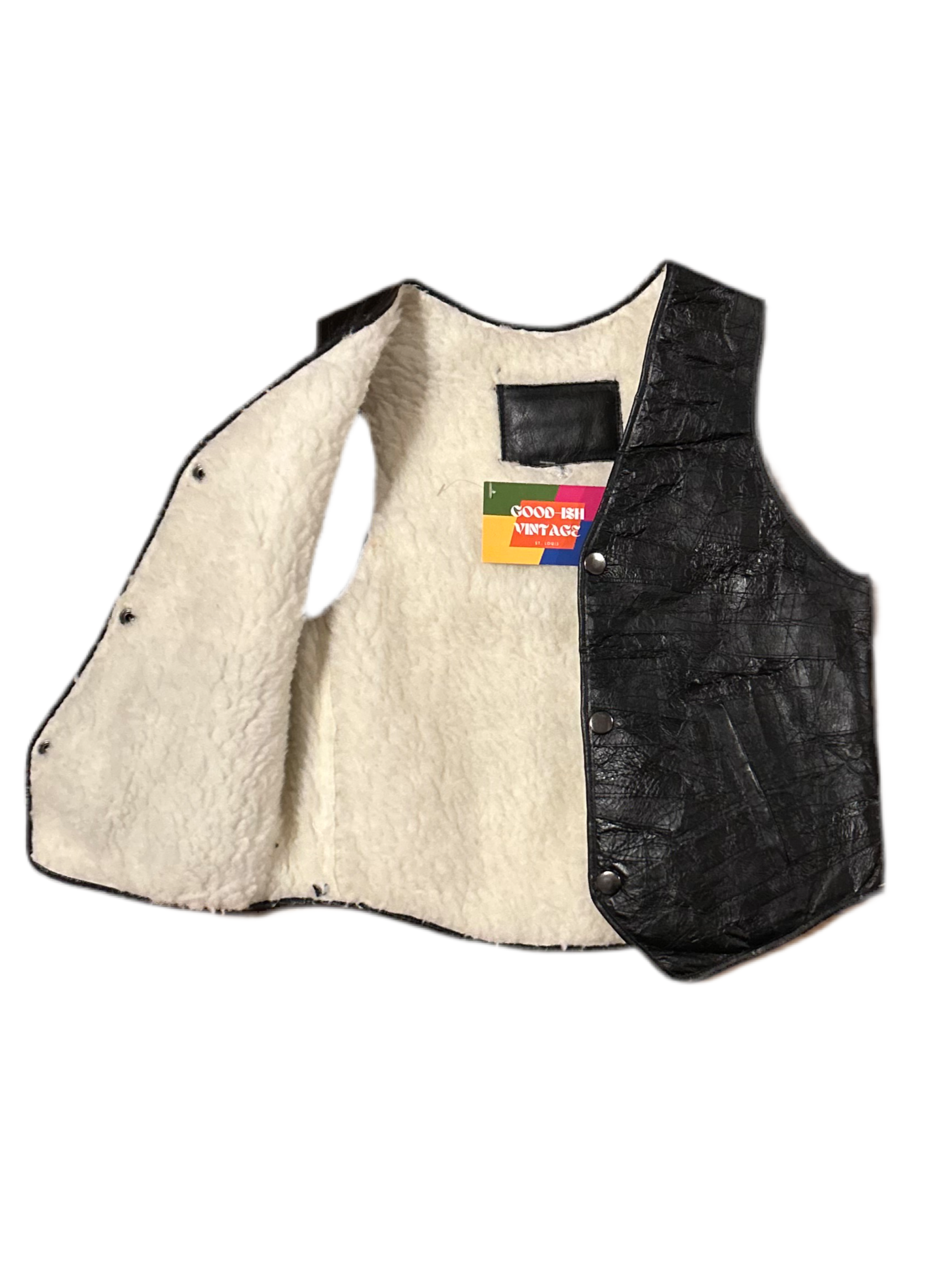 Kids XS Faux Sherpa Lined Leather Patch Vest