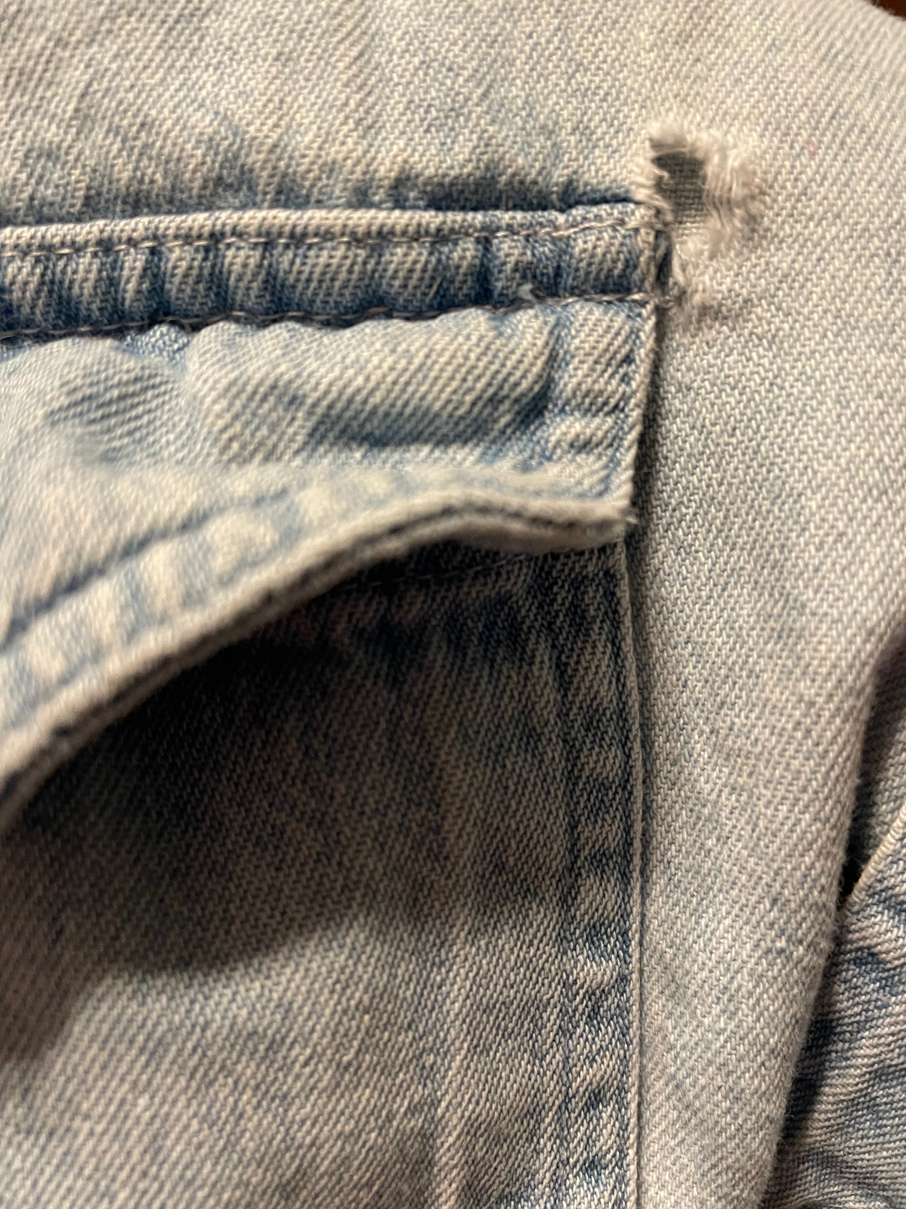 XL Worn Denim Button Up with Contrast Collar