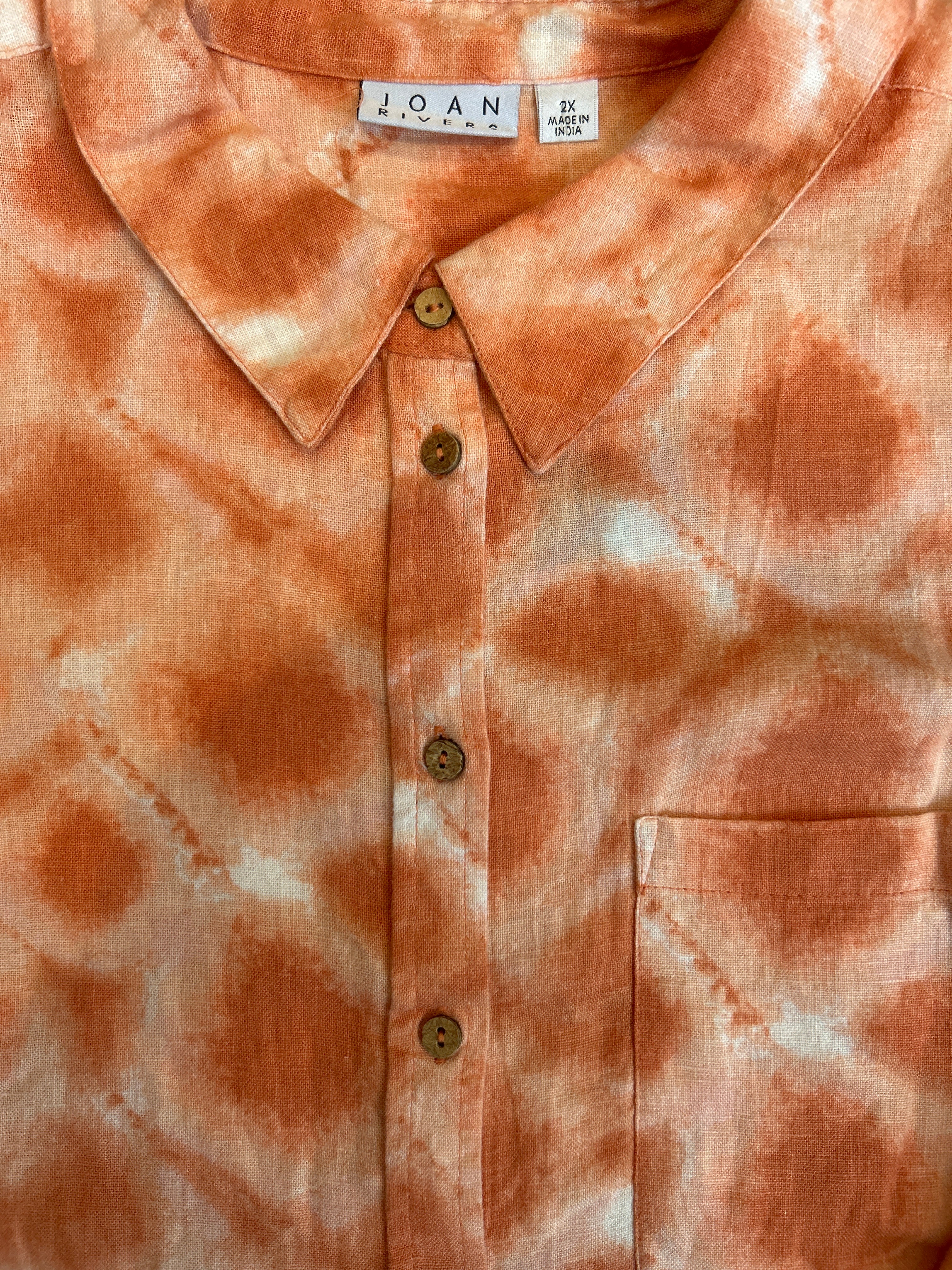 3X Joan Rivers Orange Tie Dye Linen Blend Button Down