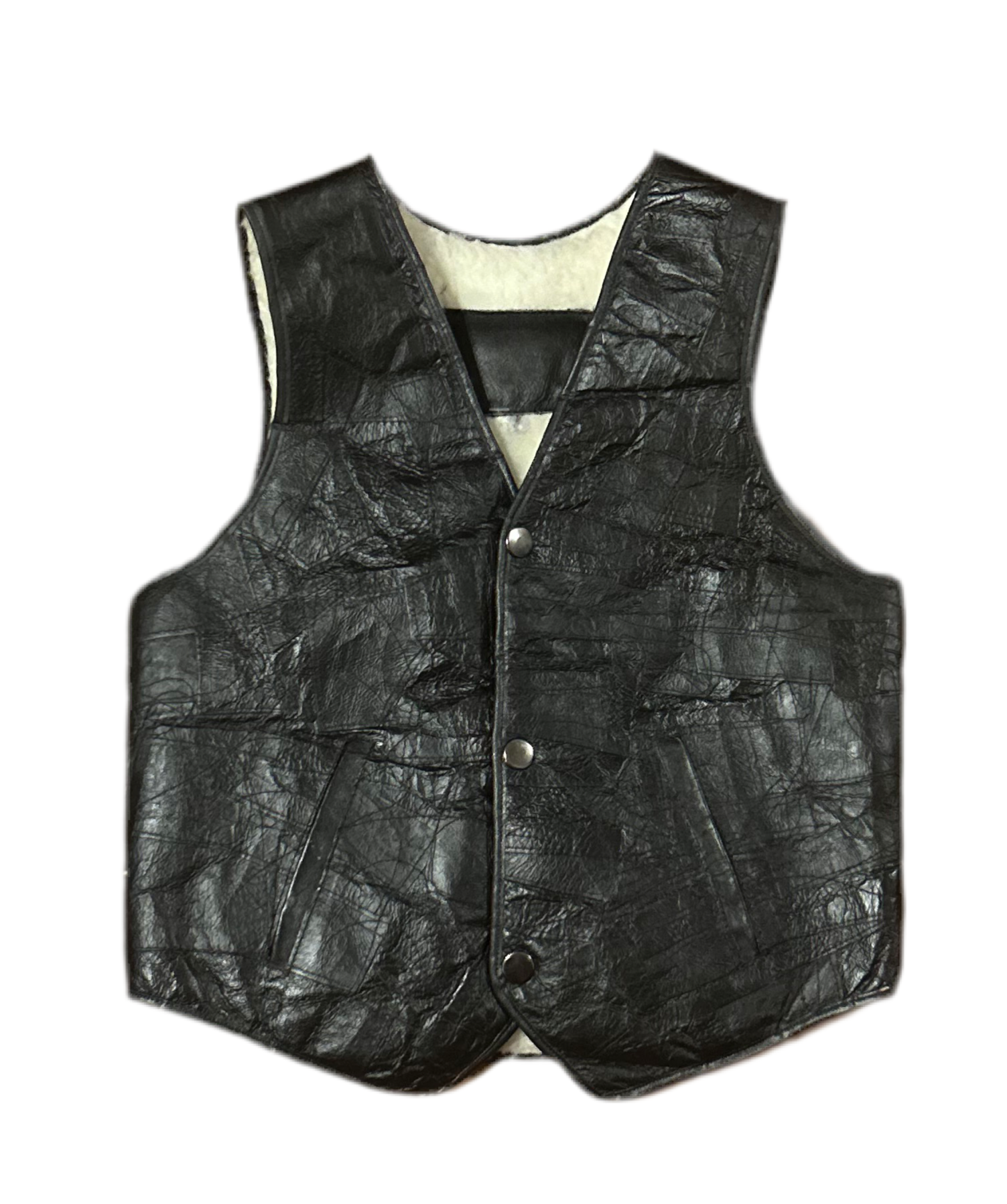 Kids XS Faux Sherpa Lined Leather Patch Vest
