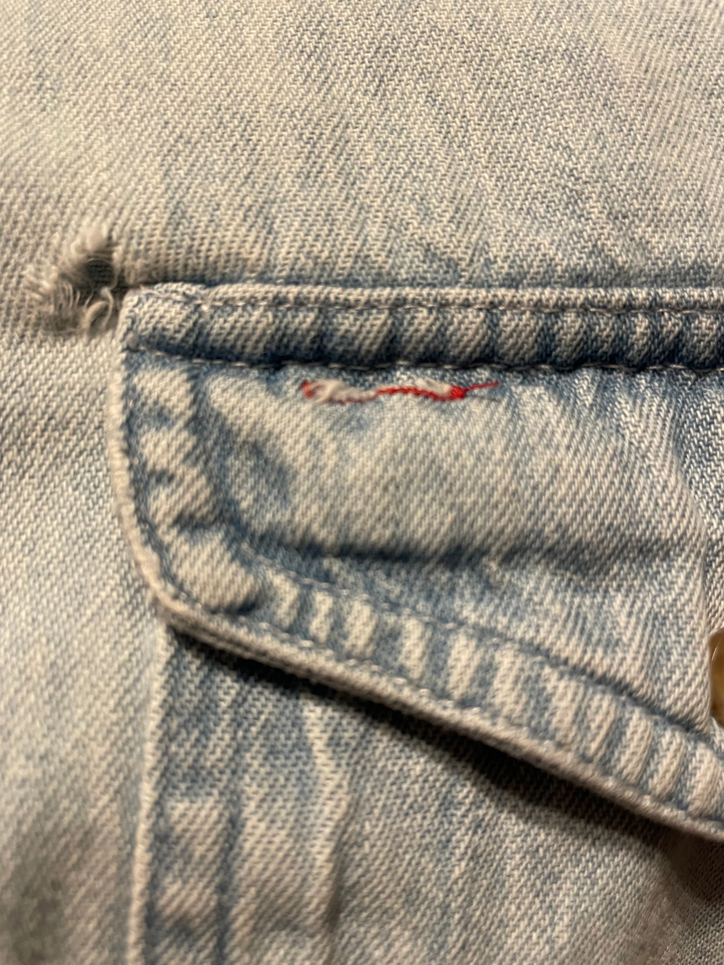 XL Worn Denim Button Up with Contrast Collar