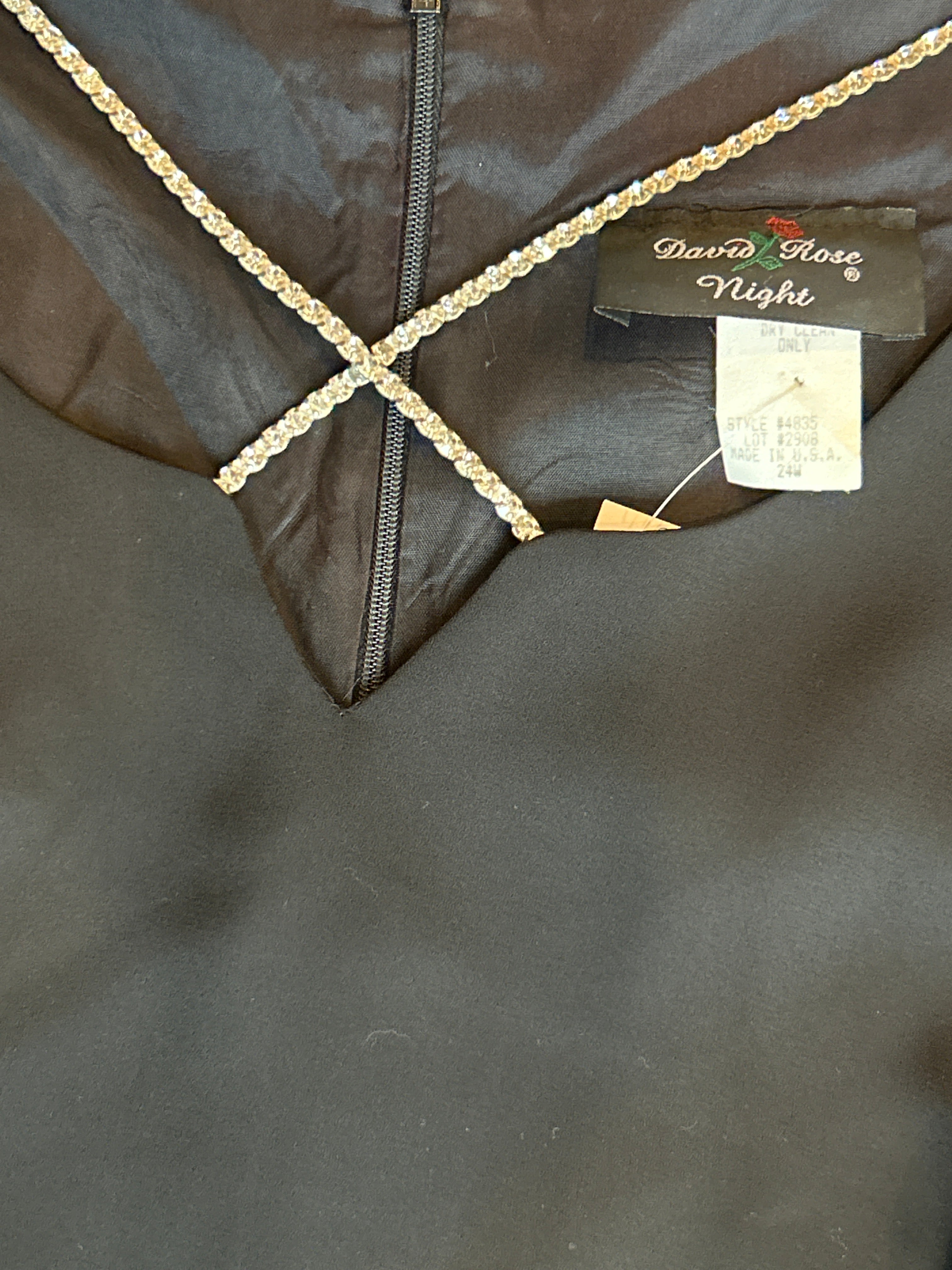 2X/3X David Rose Night Black Dress with Crisscross Rhinestones