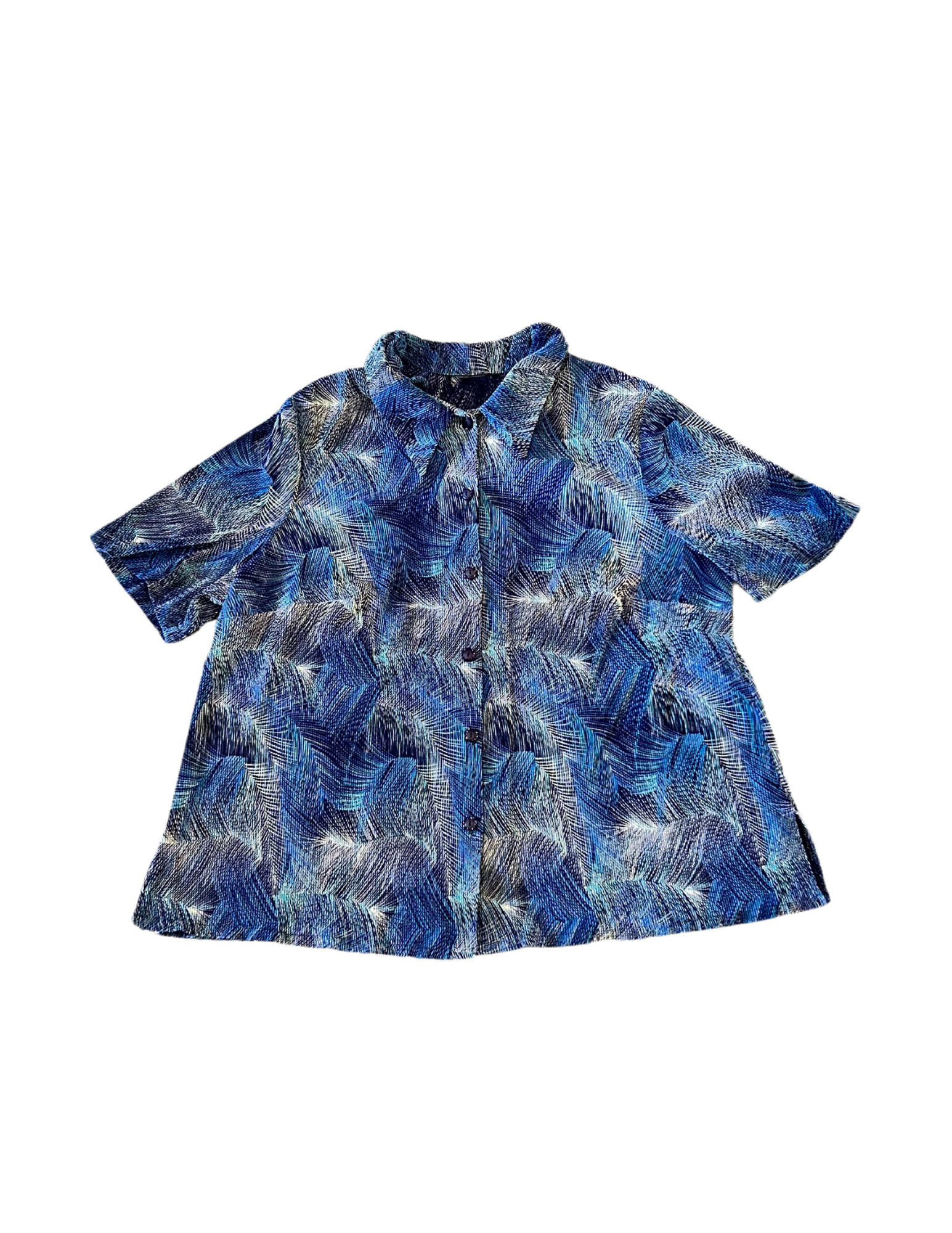 3X Blue Plissé Button Up