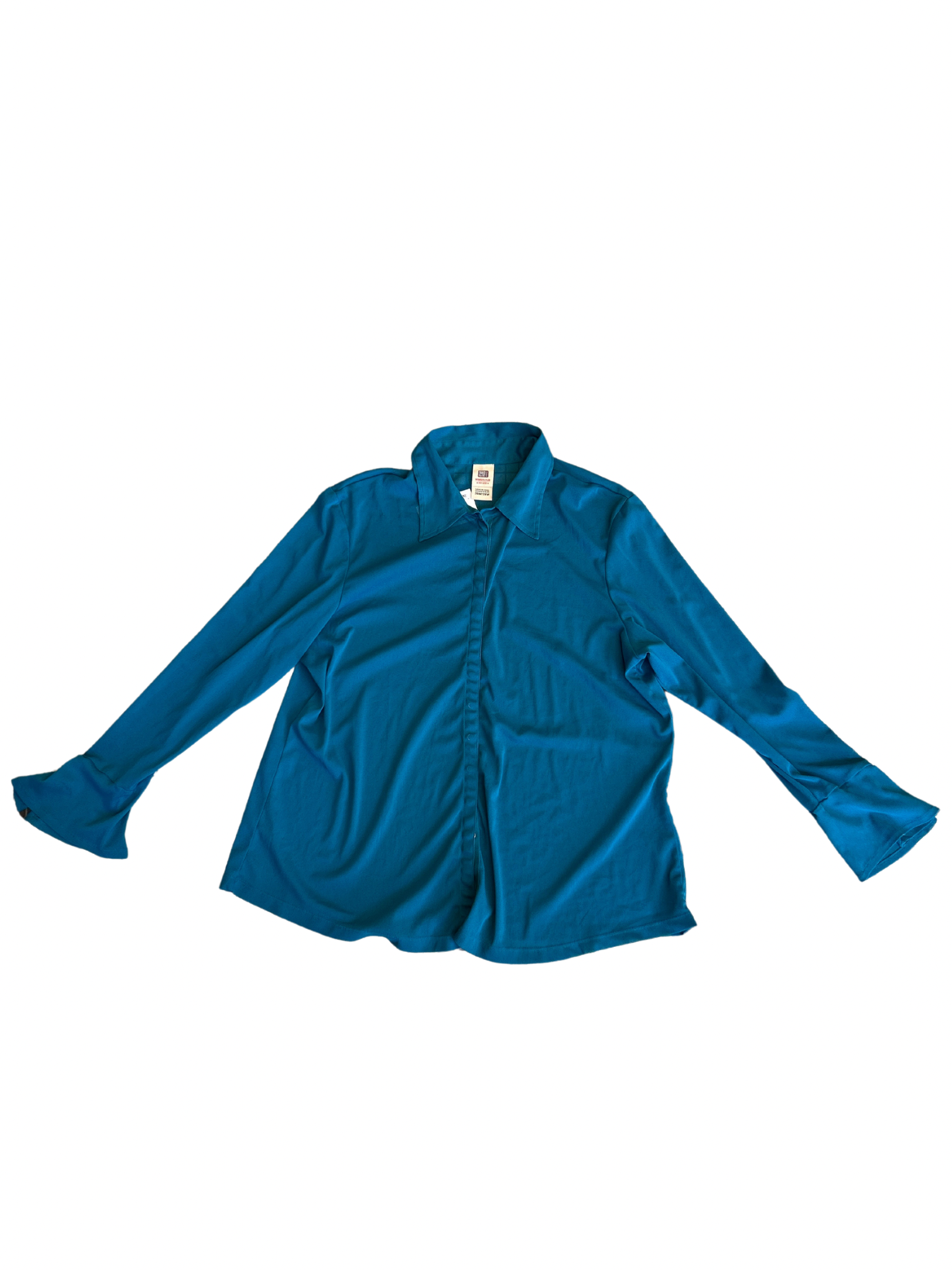 3X Faded Glory teal sheer long sleeve button up