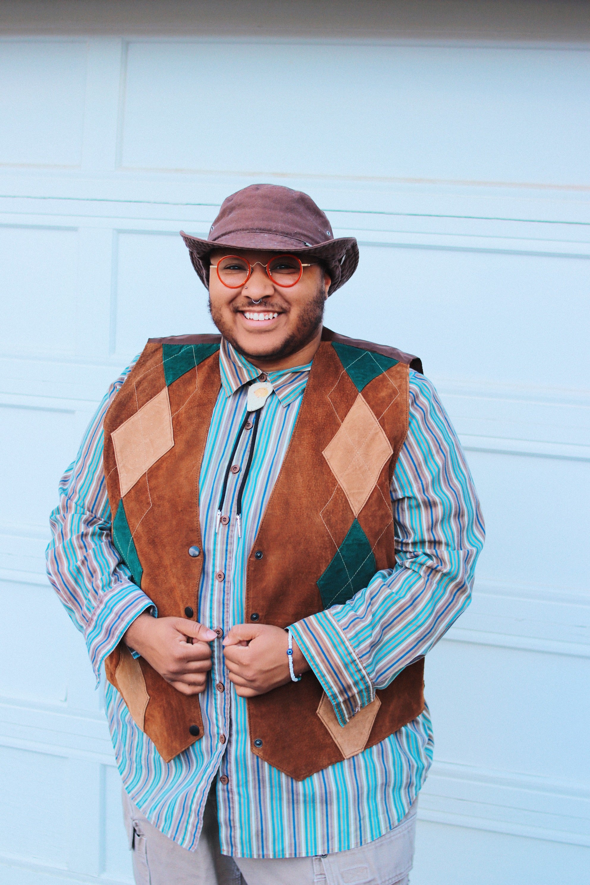 2X Brown & Teal Pinstripe Button Down