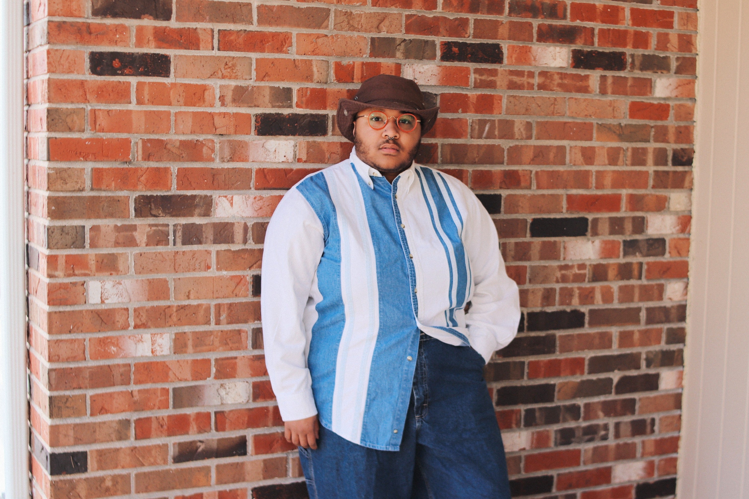 2X White Cotton Twill & Denim Button Up