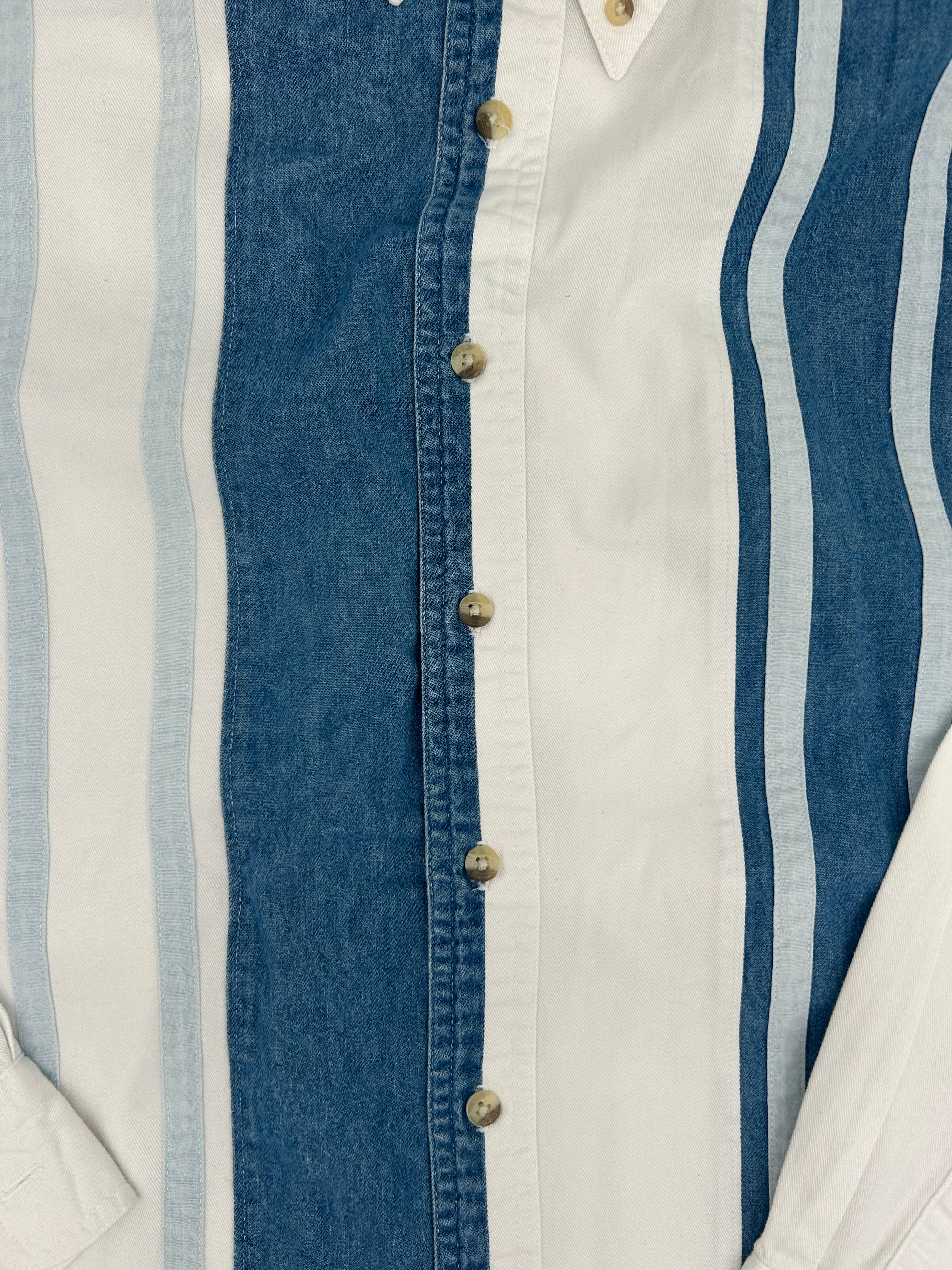 2X White Cotton Twill & Denim Button Up