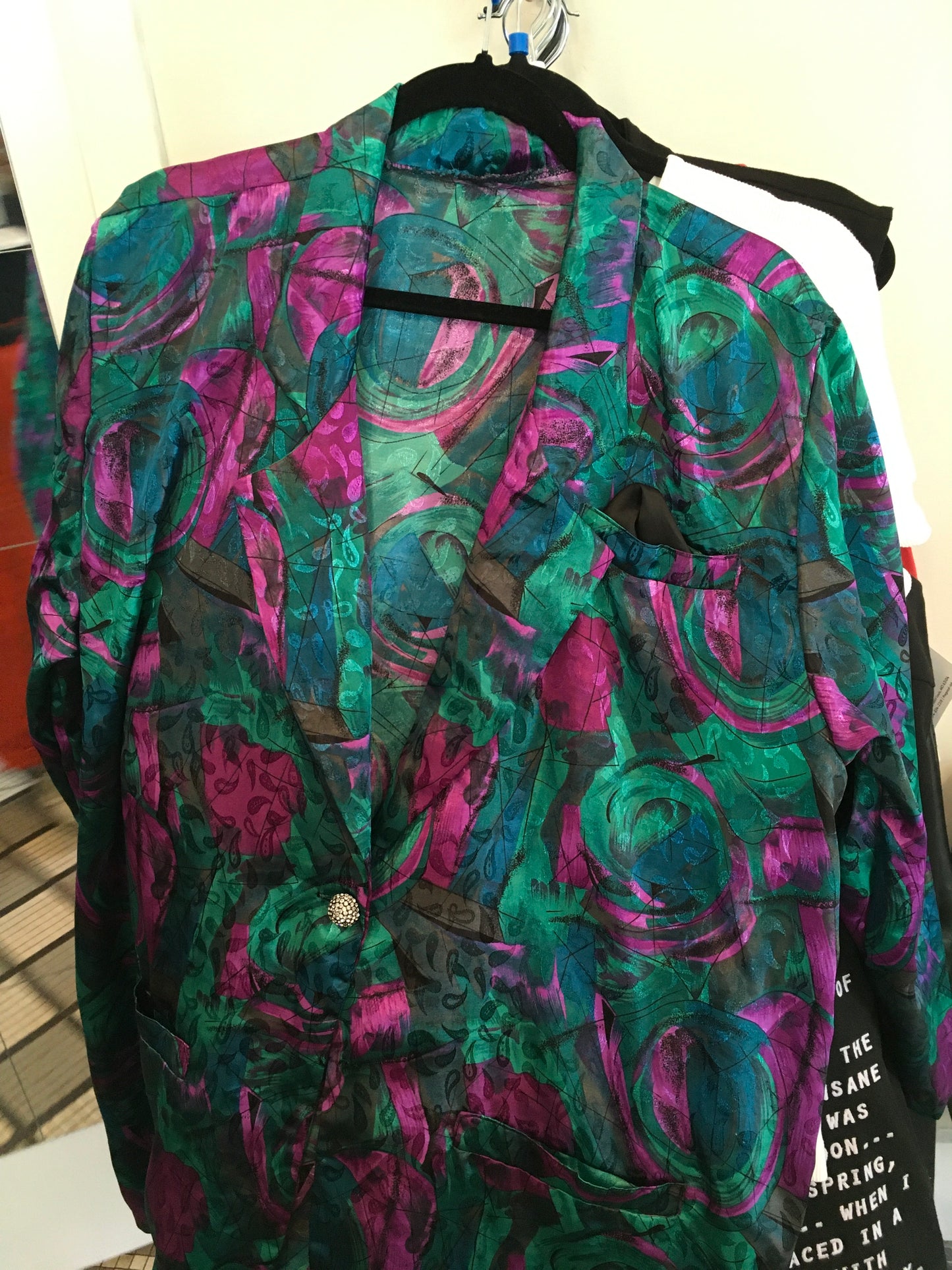 Purple, Blue, Green Paisley Blazer with Jewel Button