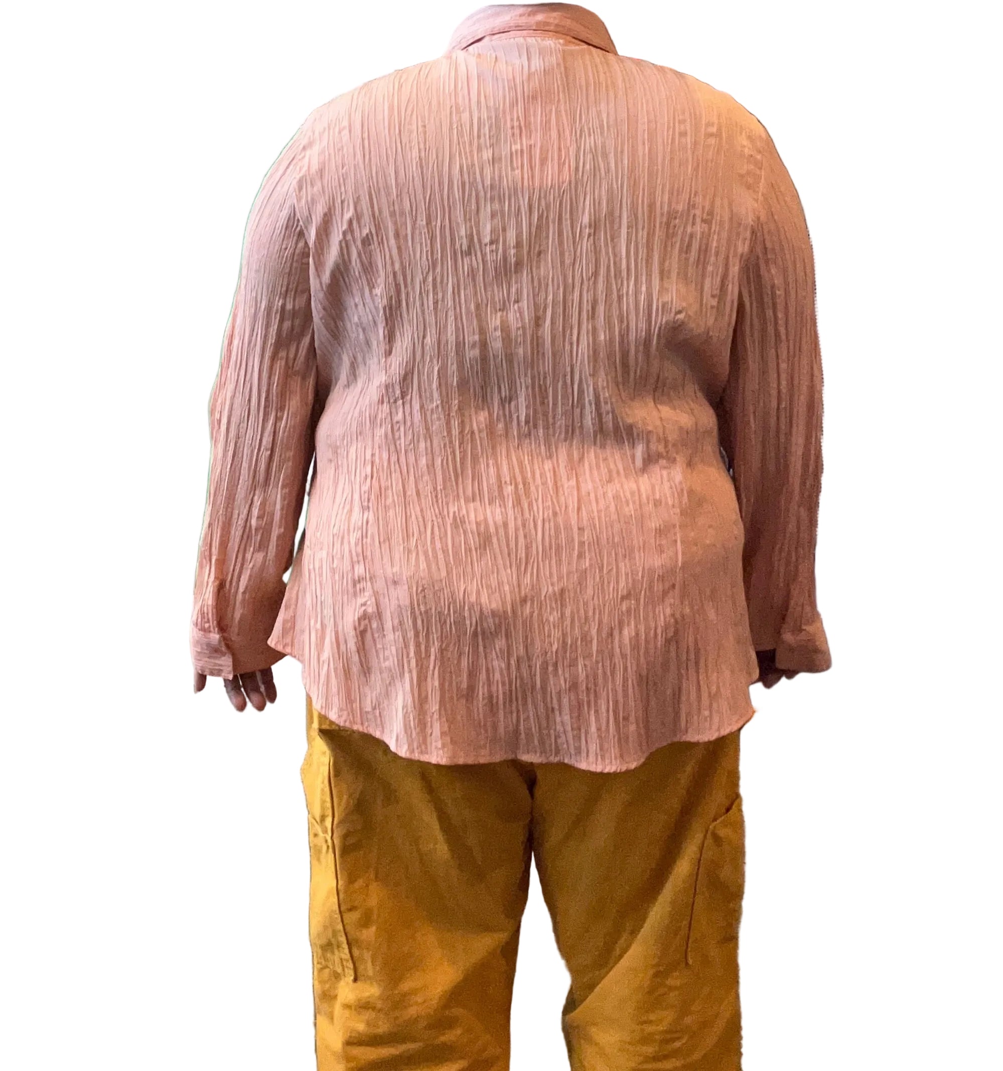 3X Ashley Stewart Peach Crinkle Long Sleeve Button Up