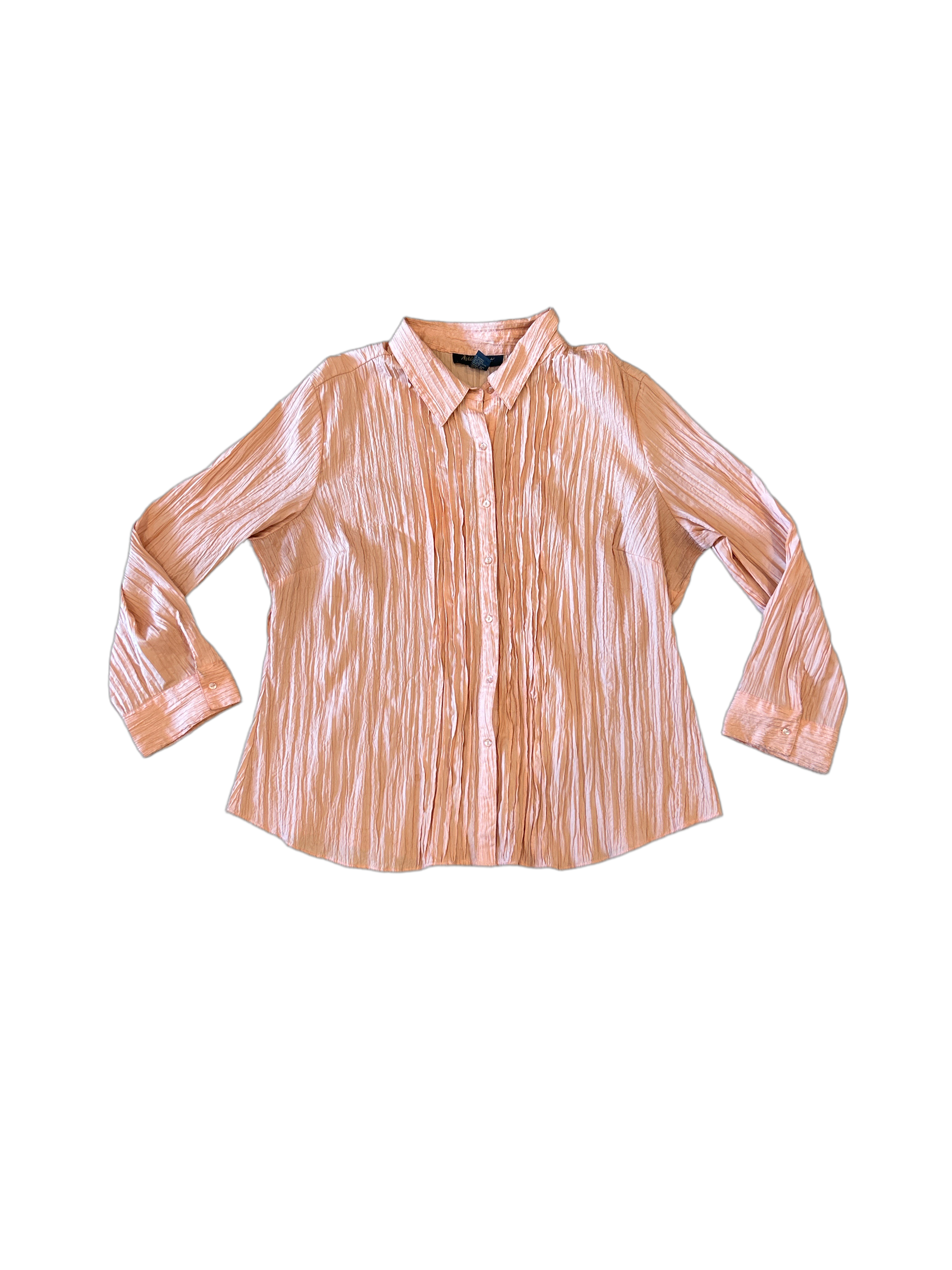 3X Ashley Stewart Peach Crinkle Long Sleeve Button Up