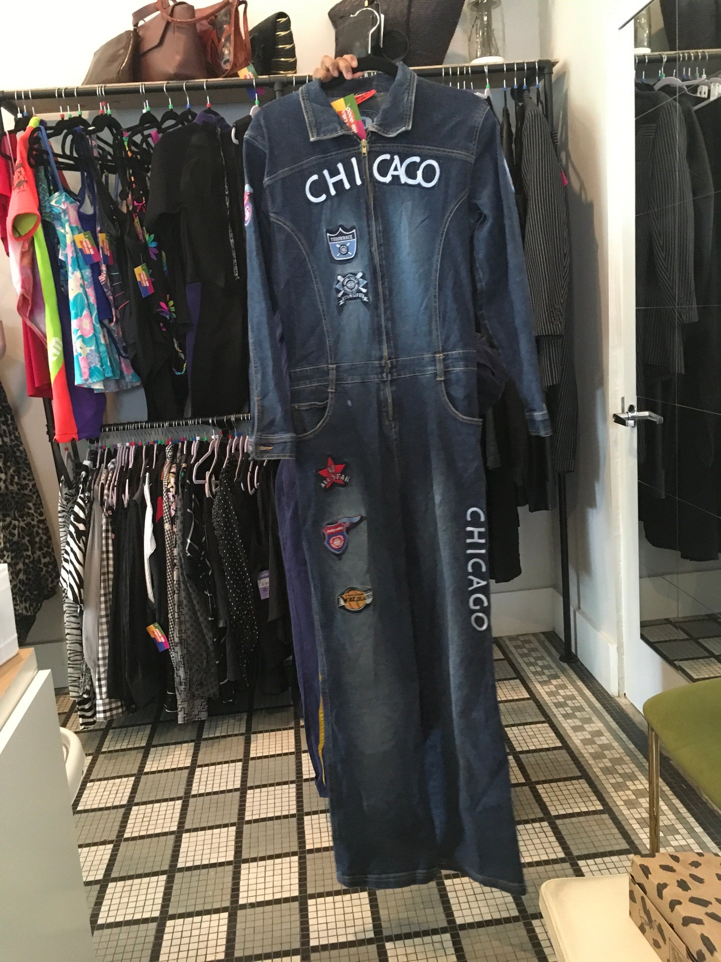 Baby noiz patch denim jumpsuit