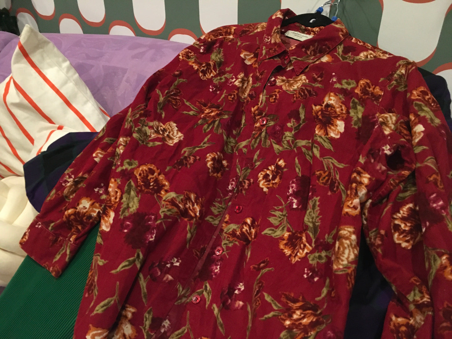 2X Red Floral Corduroy Button Up