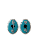Teal Abstract Oval Earrings