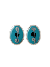 Teal Abstract Oval Earrings