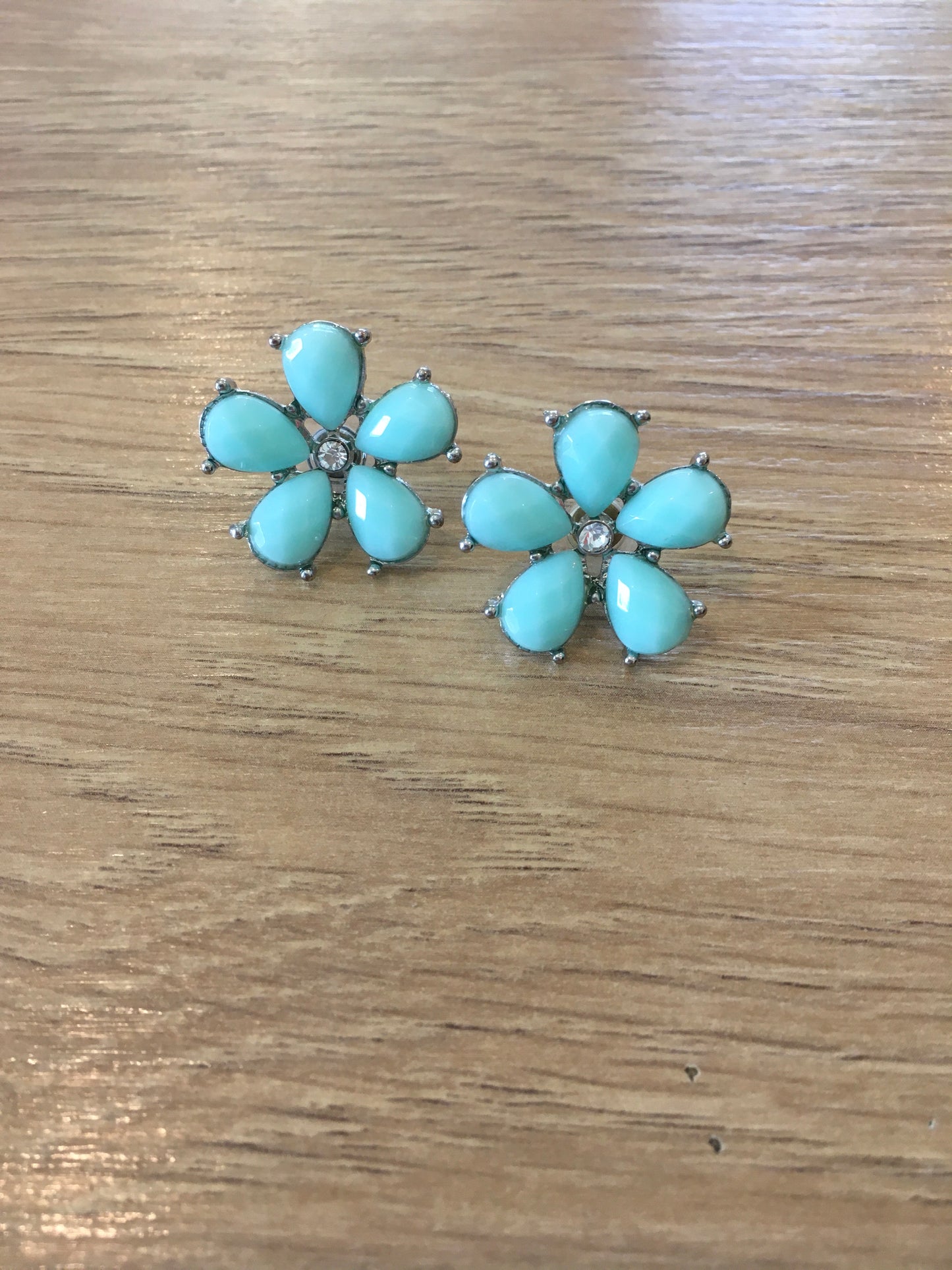 Silver & teal flower post earrings