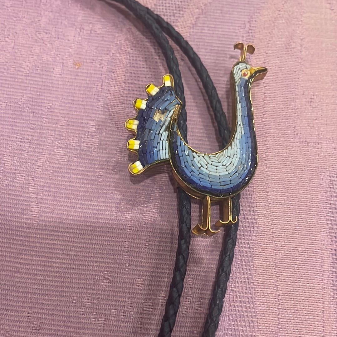 Handmade Mosaic Peacock Bolo Tie