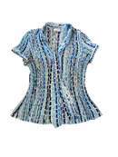2X Worthing Women Short Sleeve Blue Pussy Bow Top