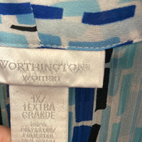 2X Worthing Women Short Sleeve Blue Pussy Bow Top