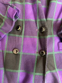 2X Kasper Purple Check Double Breasted Collarless Blazer