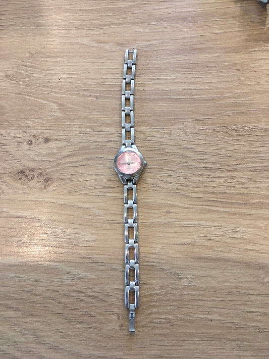 Pink round face & square chain fashion watch (not operating)