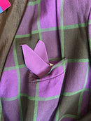 2X Kasper Purple Check Double Breasted Collarless Blazer