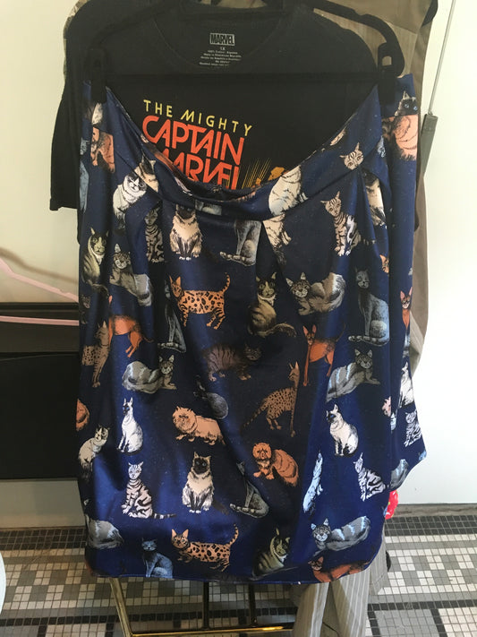 Carolyn Box Pleat Skirt in Blue Cat Print