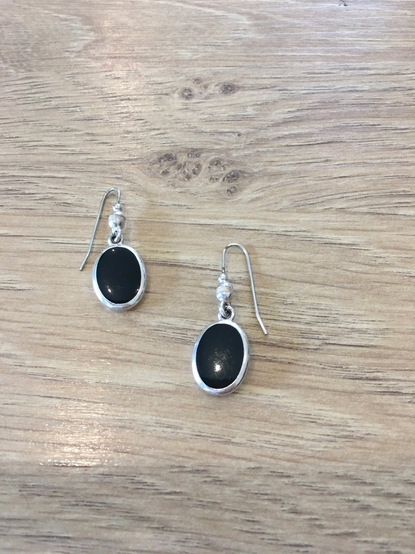 Silver & Onyx look drop earrings