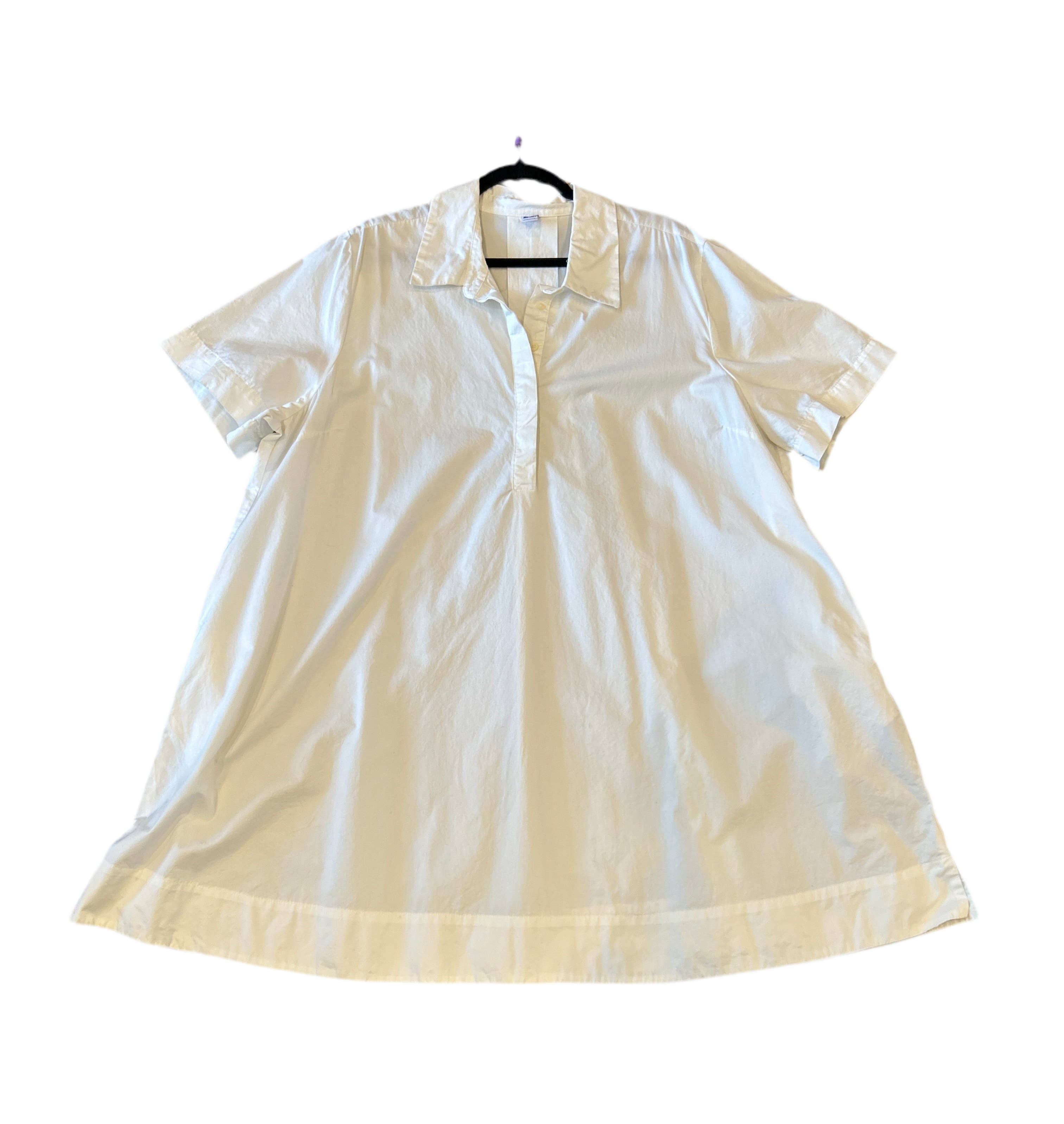 3X White Collard Short Sleeve Shirt Dress