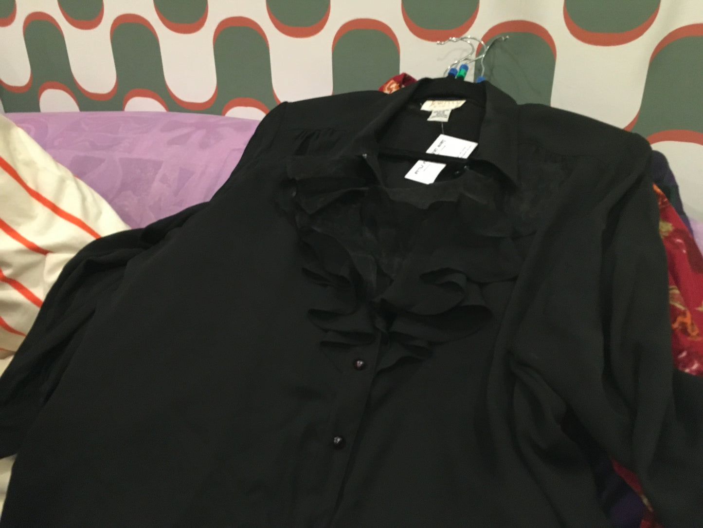 2X Black Ruffle Sheer Blouse