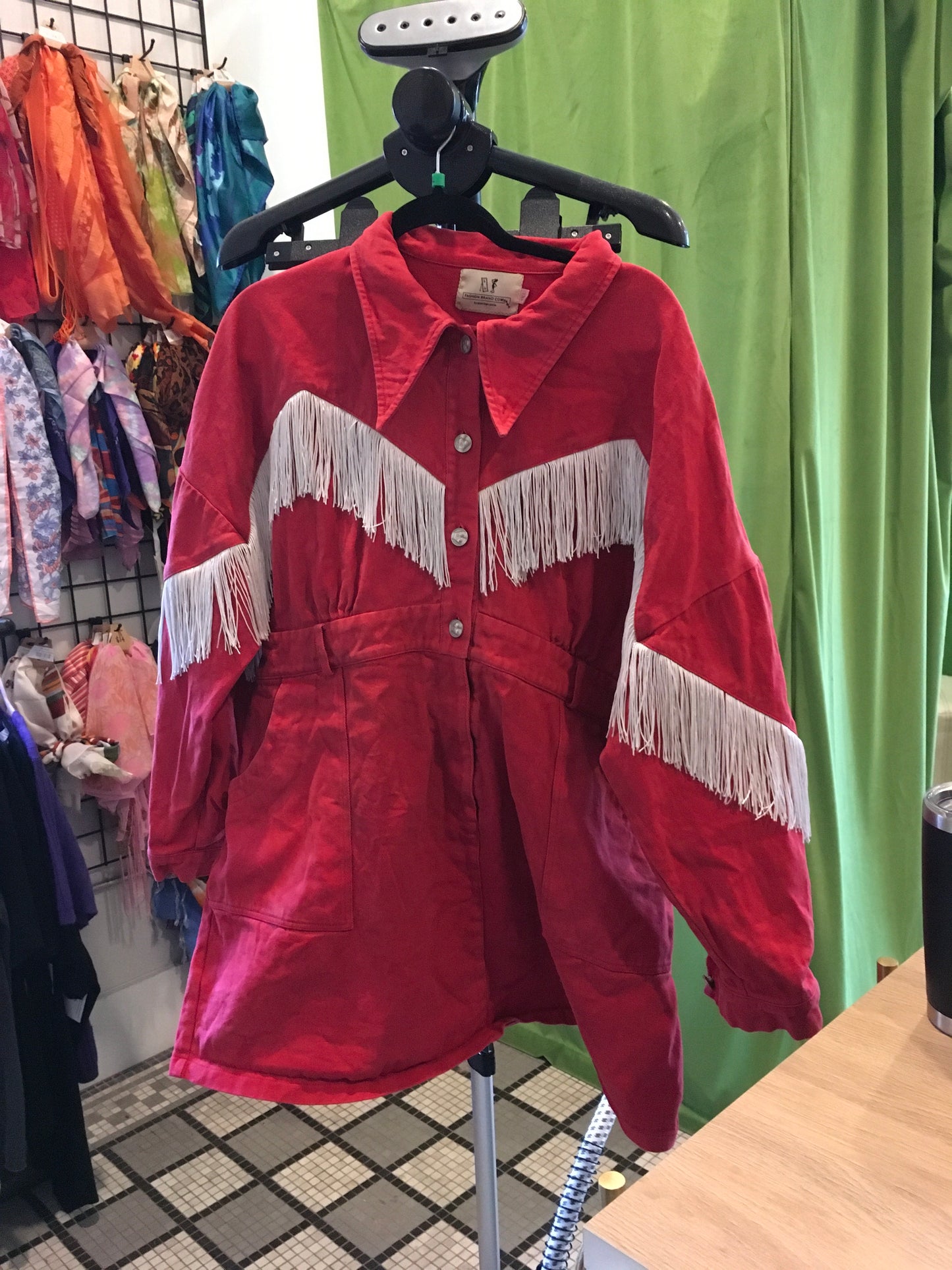 Fashion Brand Company Red Western Denim Fringe Dress