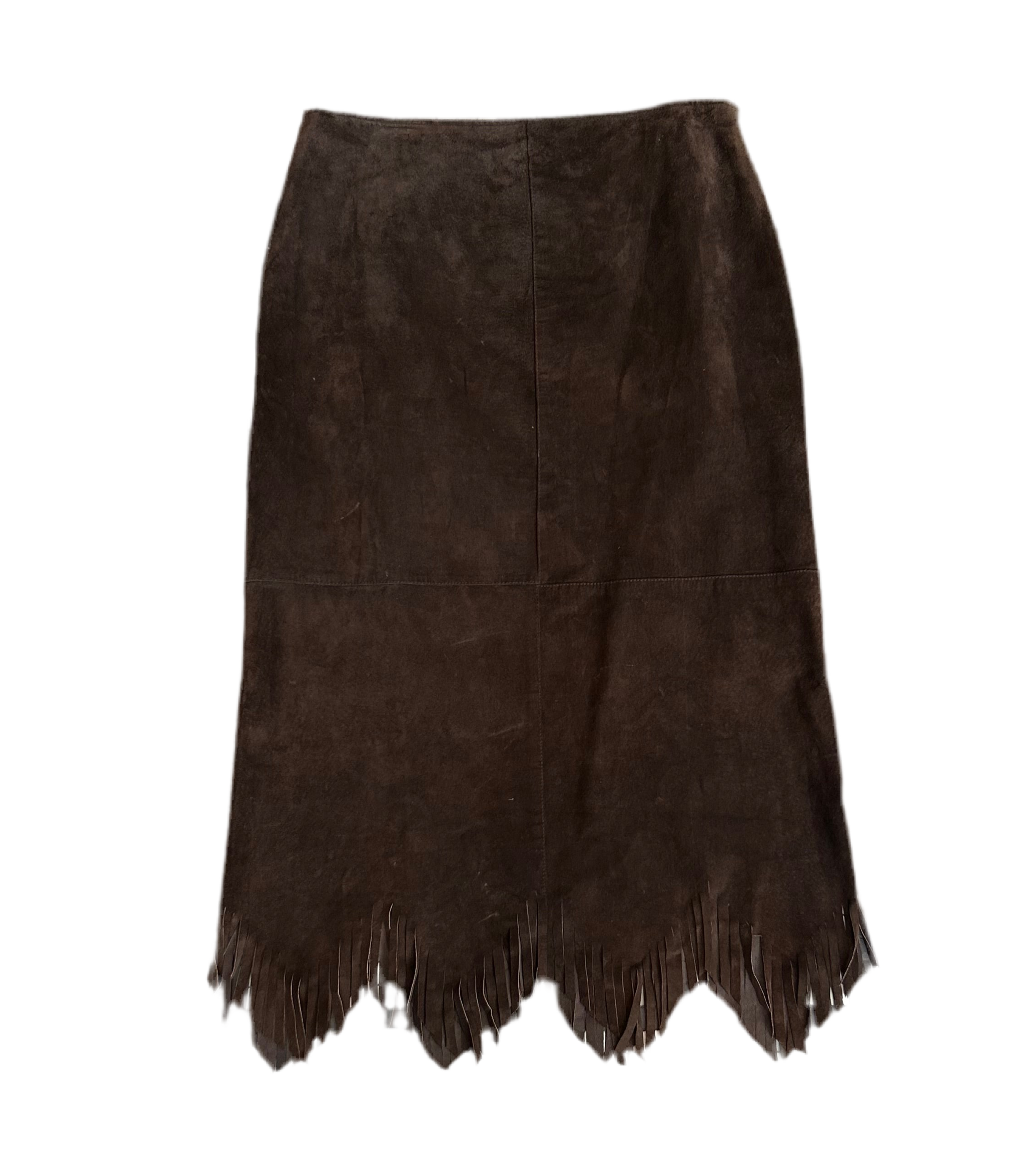 XL Crossing Pointe Brown Suede Fringe Skirt