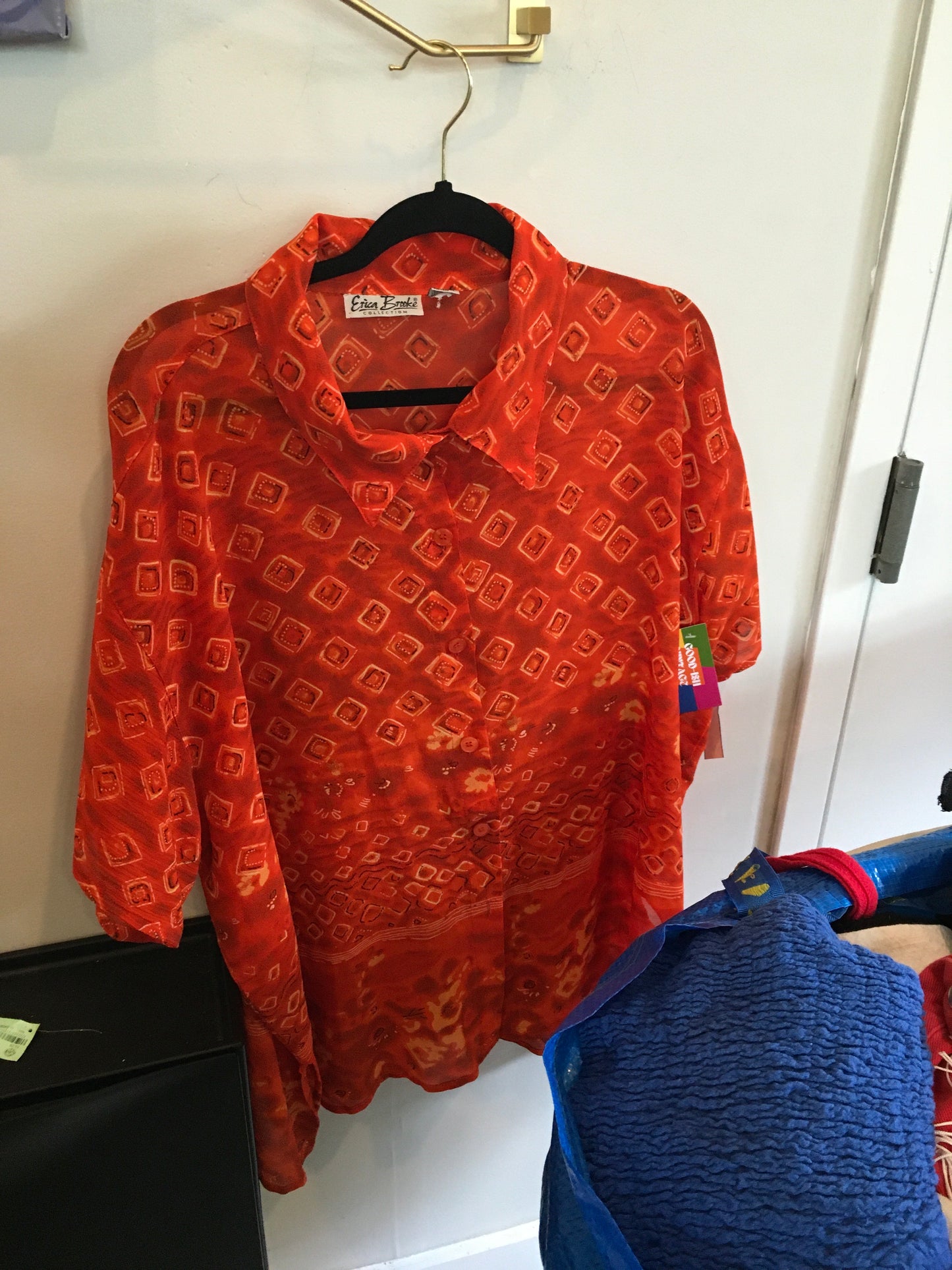 Erica Brooke Collection Orange Short Sleeve Button Up