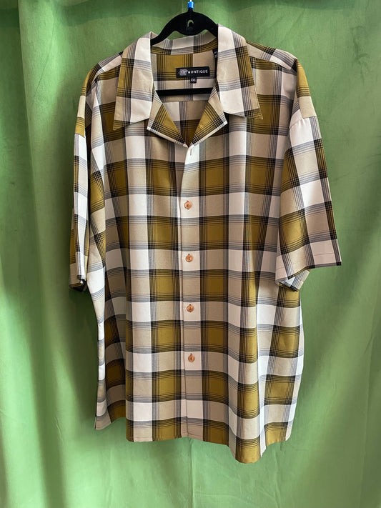 Montique Olive & Chartruese Check Short Sleeve Button Up Shirt