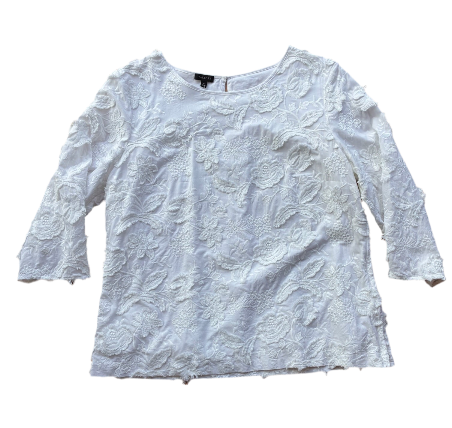 Talbots White Patchwork & Embroidered Top