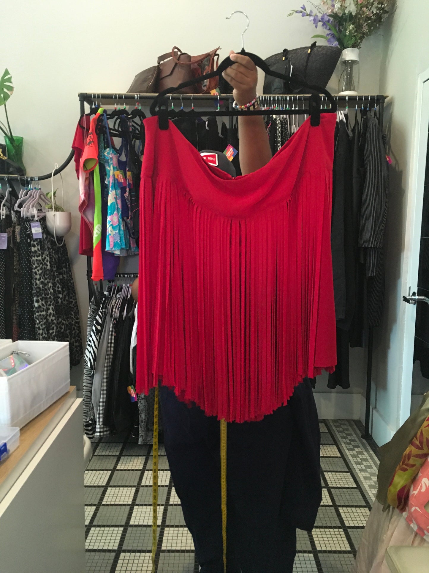 Lane bryant red fringe skirt