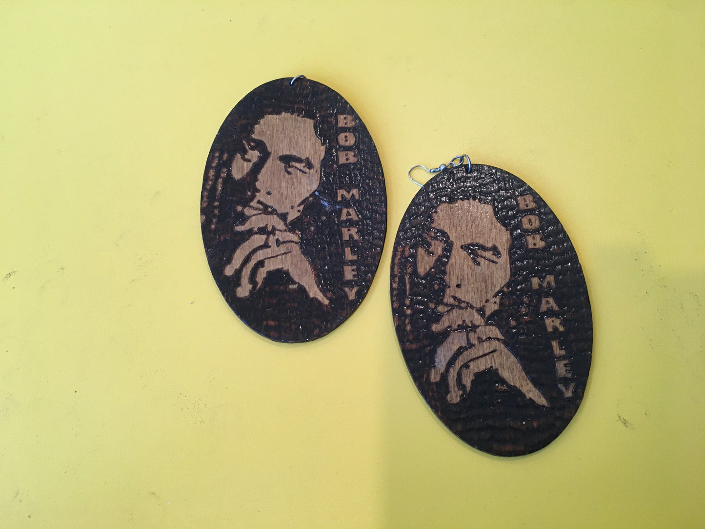 Bob Marley Wood Earrings