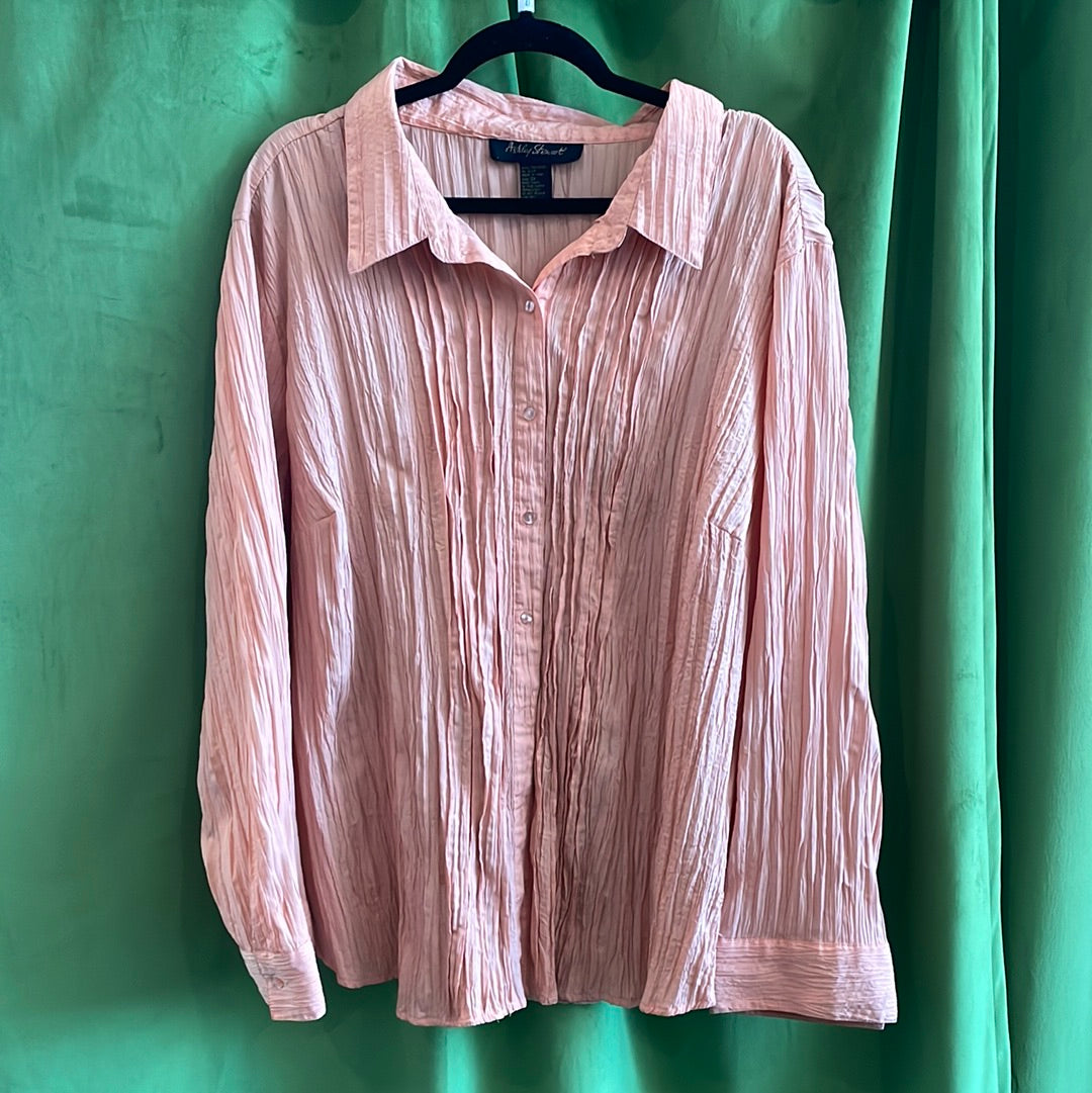 3X Ashley Stewart Peach Crinkle Long Sleeve Button Up