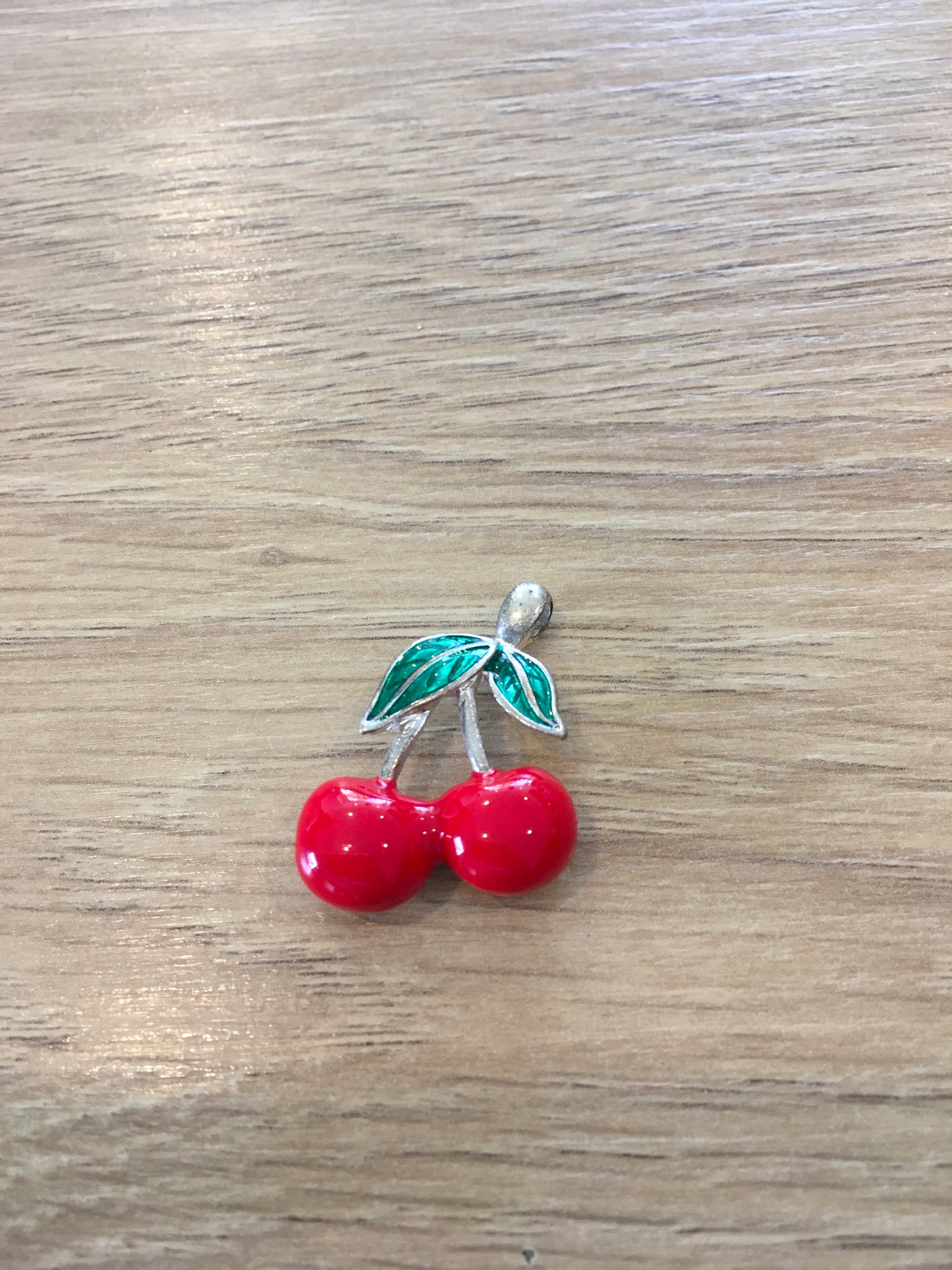 Enamel & silver tone cherry necklace pendant