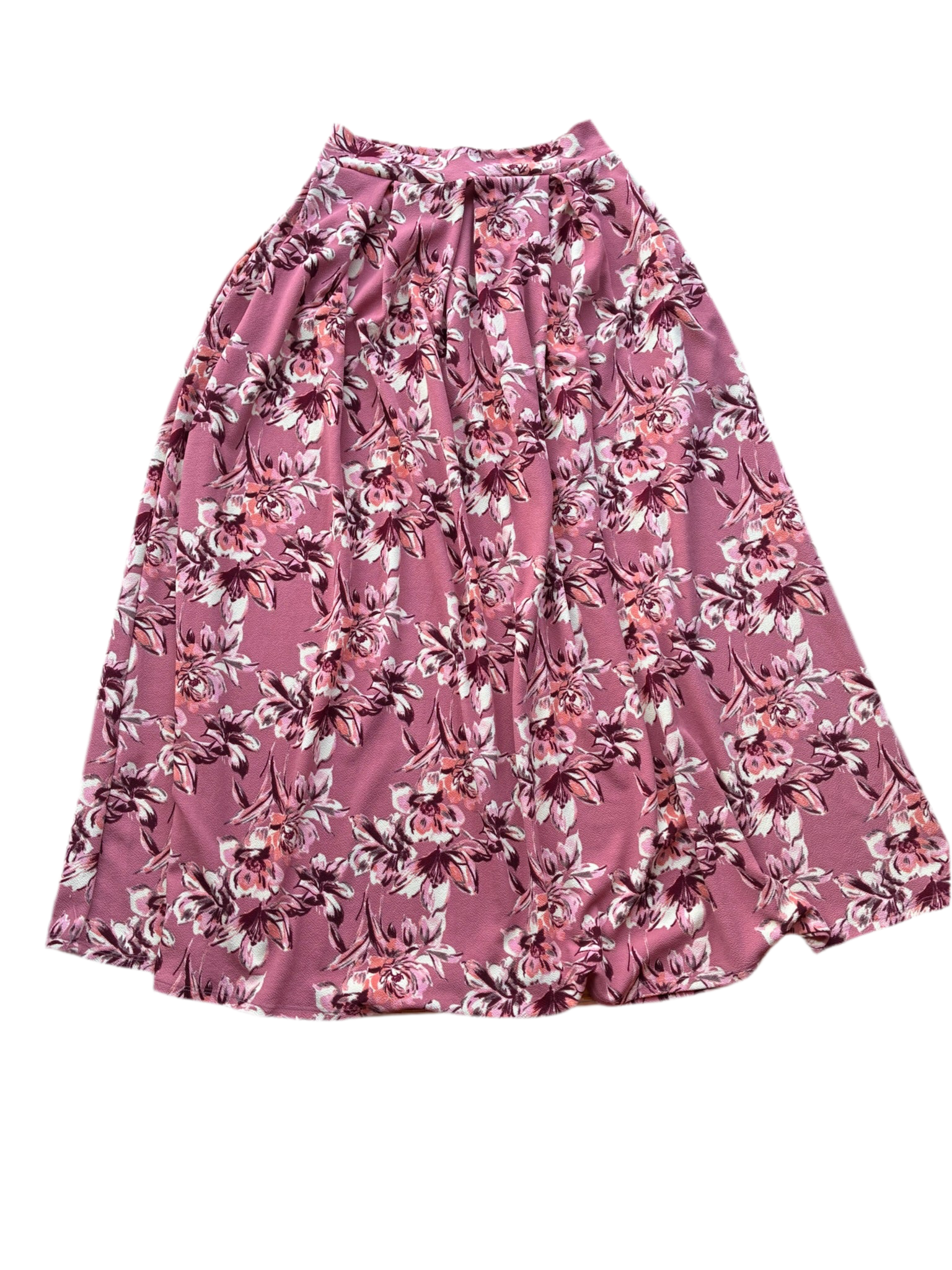 Pink Pleated Maxi Skirt W Pockets