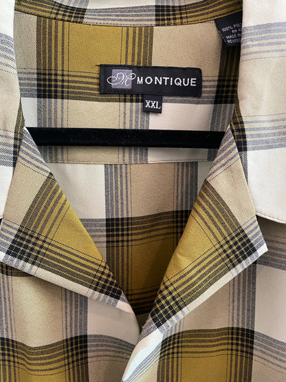 Montique Olive & Chartruese Check Short Sleeve Button Up Shirt