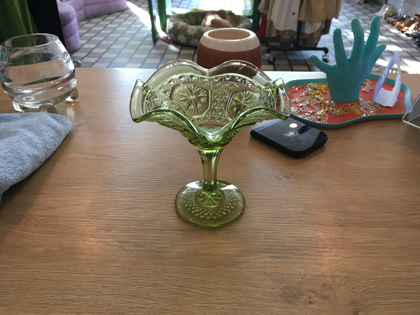 Green Stemmed Trinket Dish