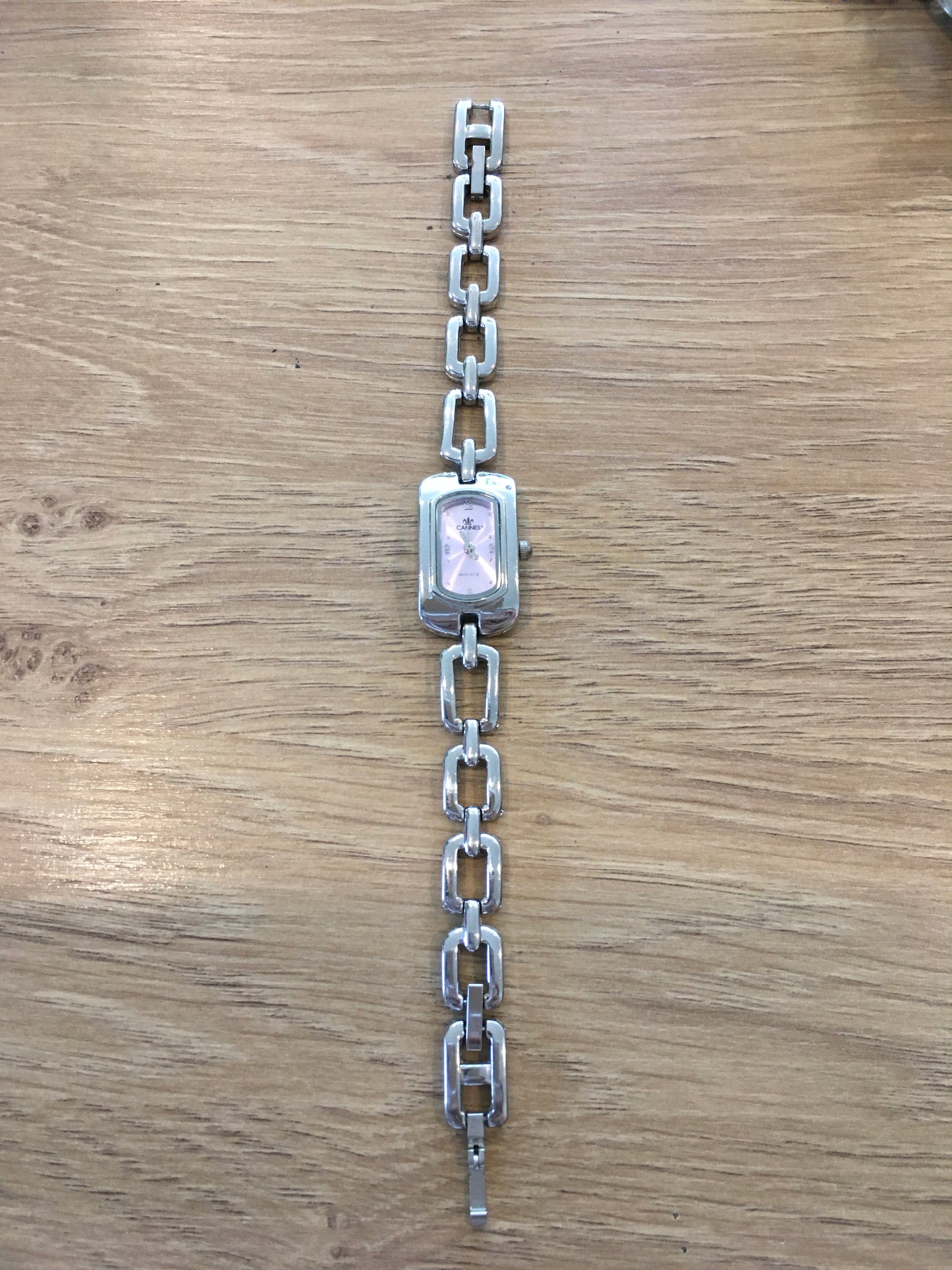 Cannes pink square face & square chain fashion watch (not operating)