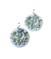 Abolone green floral printed circle drop earrings