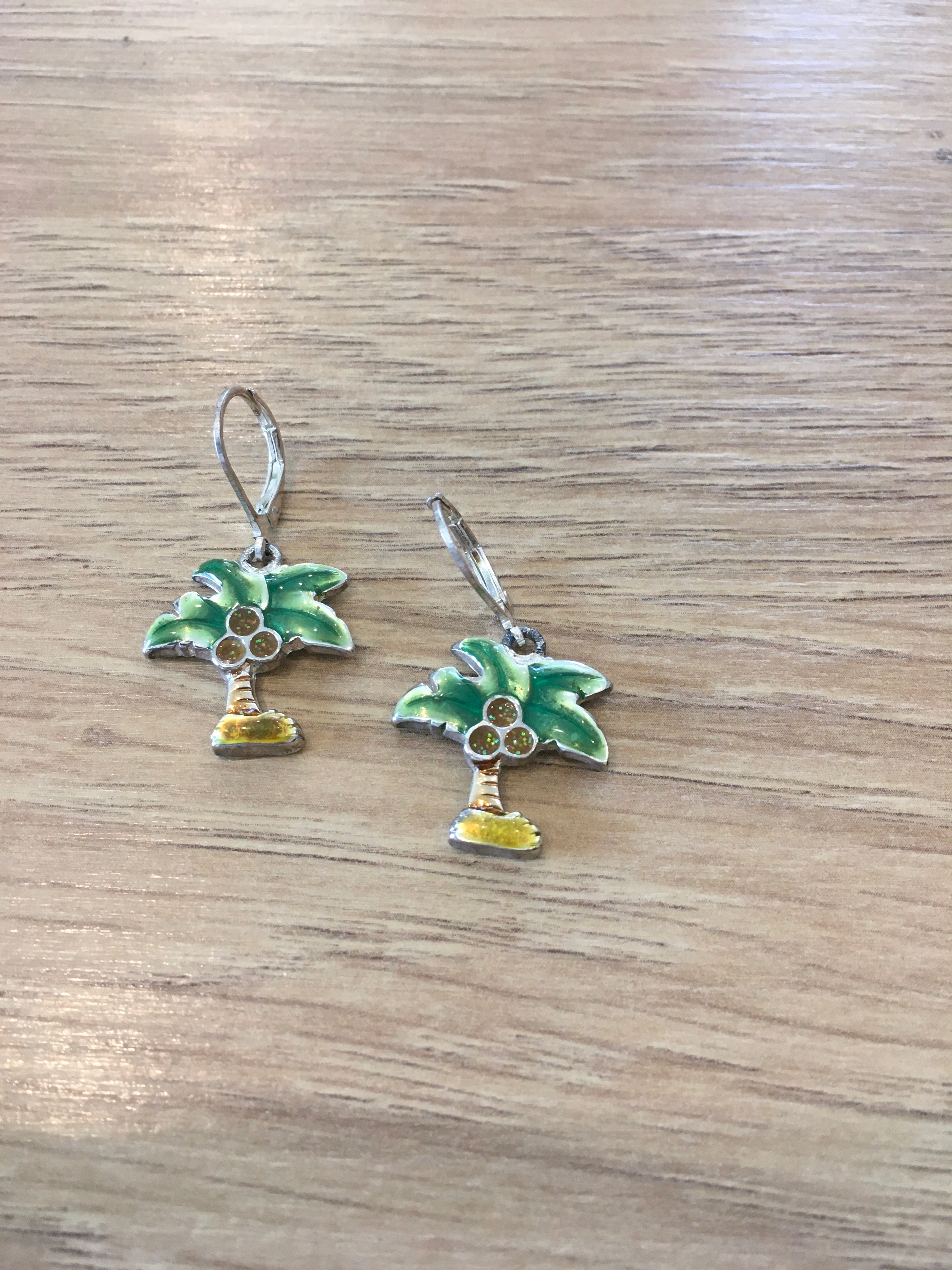 Palm Tree silver & enamel drop earring