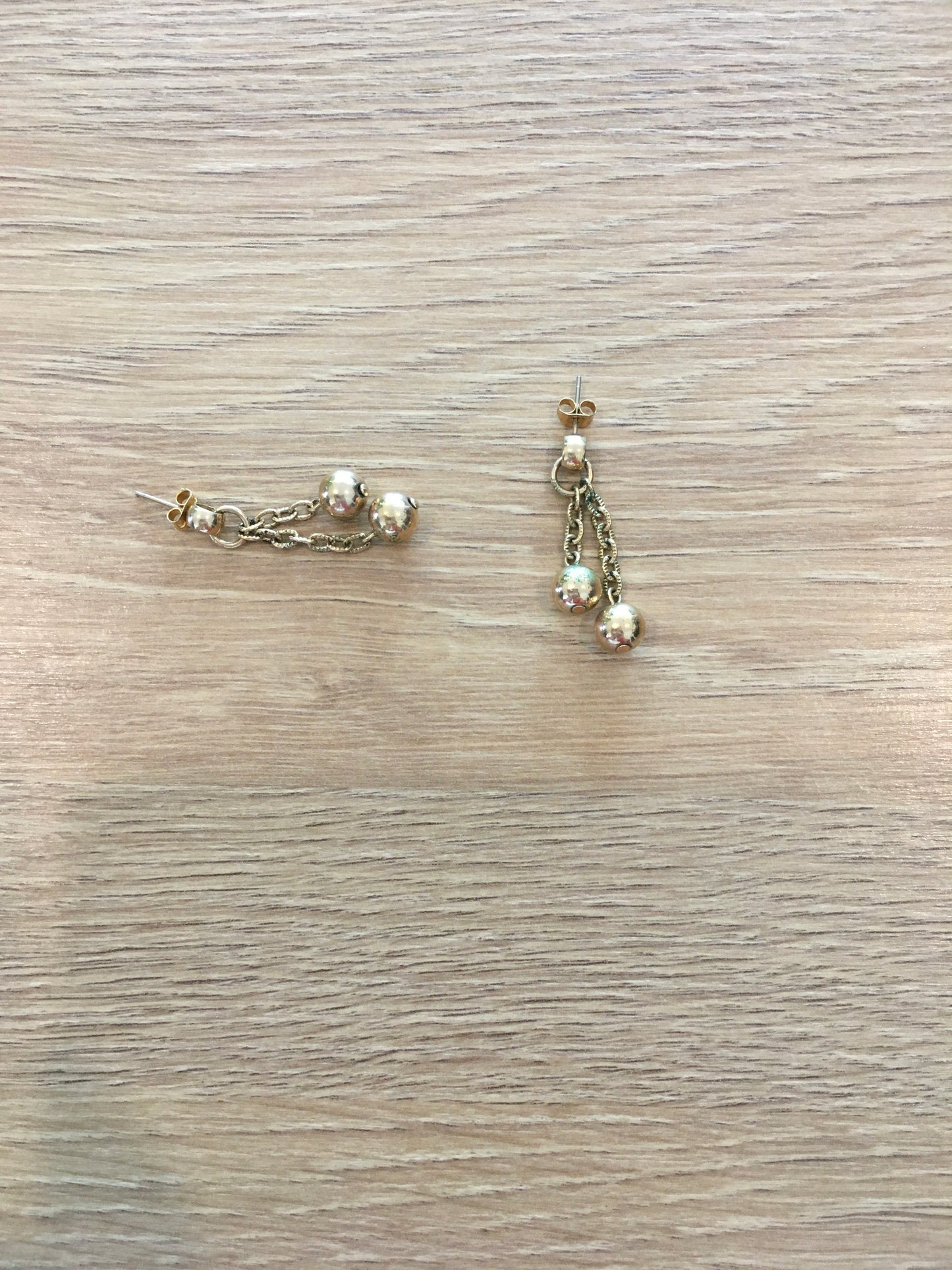 Double Ball & Chain Gold Dangle Post Earring