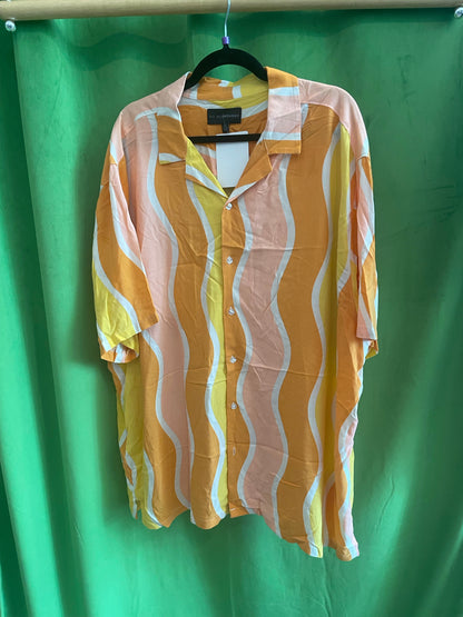 Orange Textured Vertical Stripe Short Sleeve Shirt